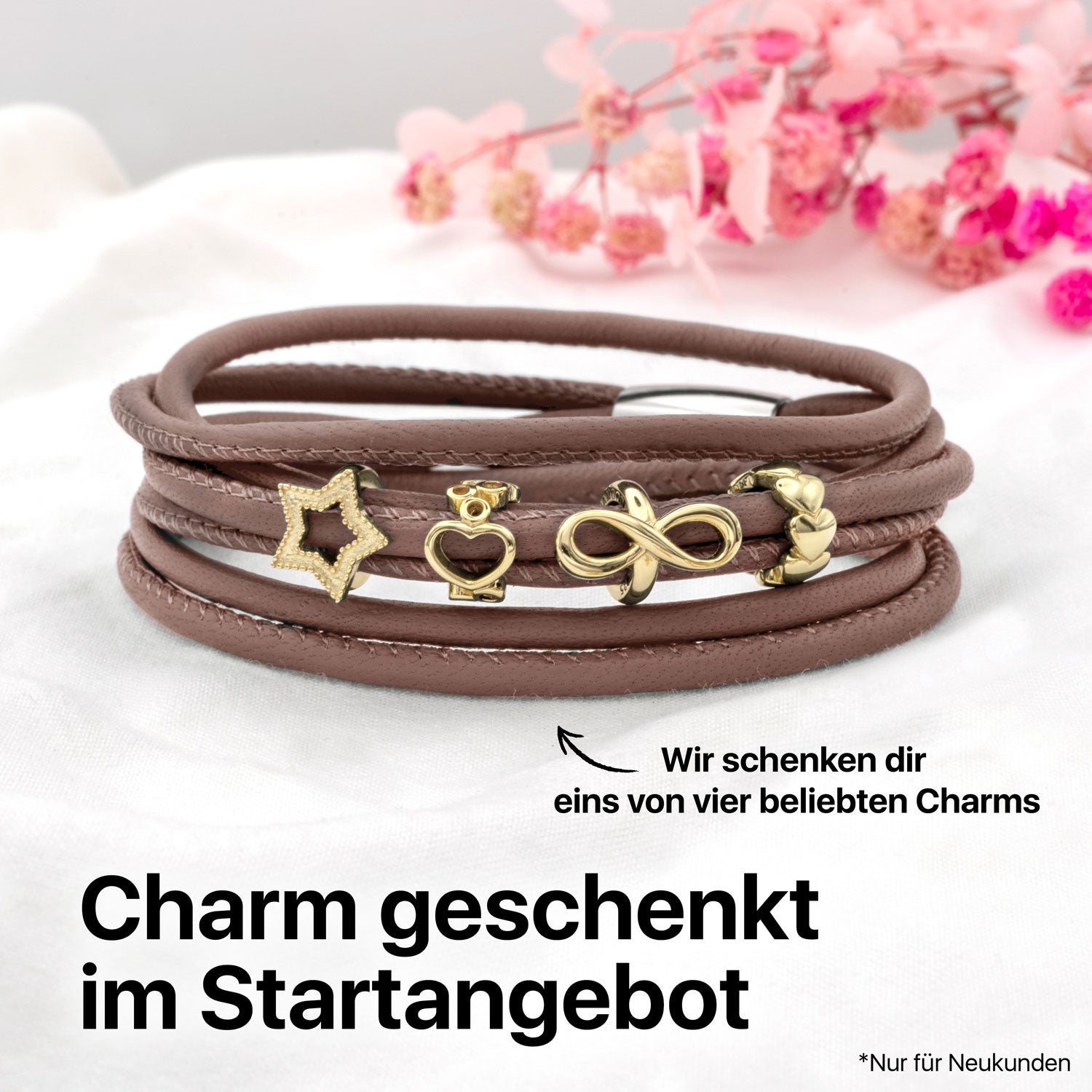 Startangebot: Lederarmband Timber Braun + Charm geschenkt