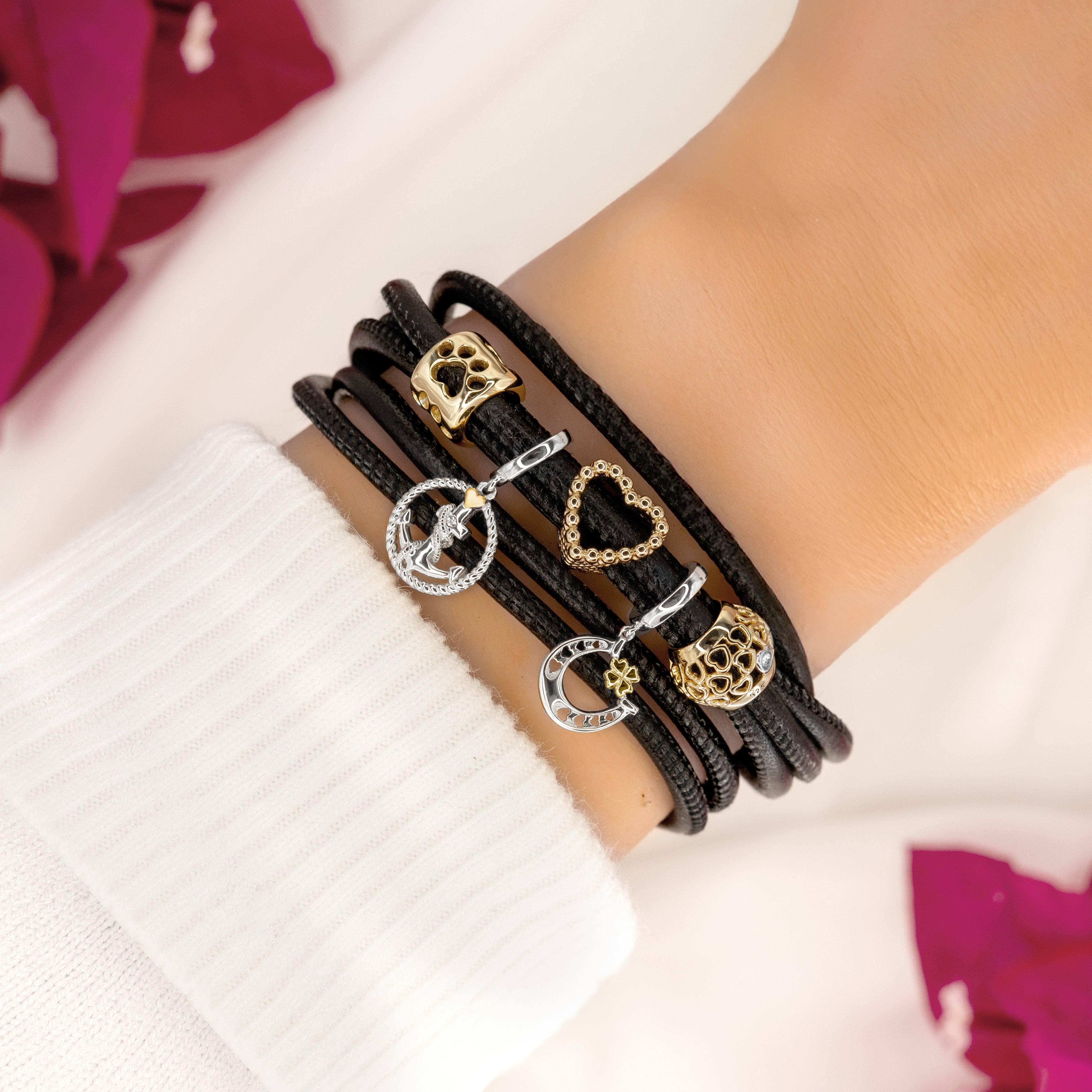 Lederarmband Damen Charms Gold