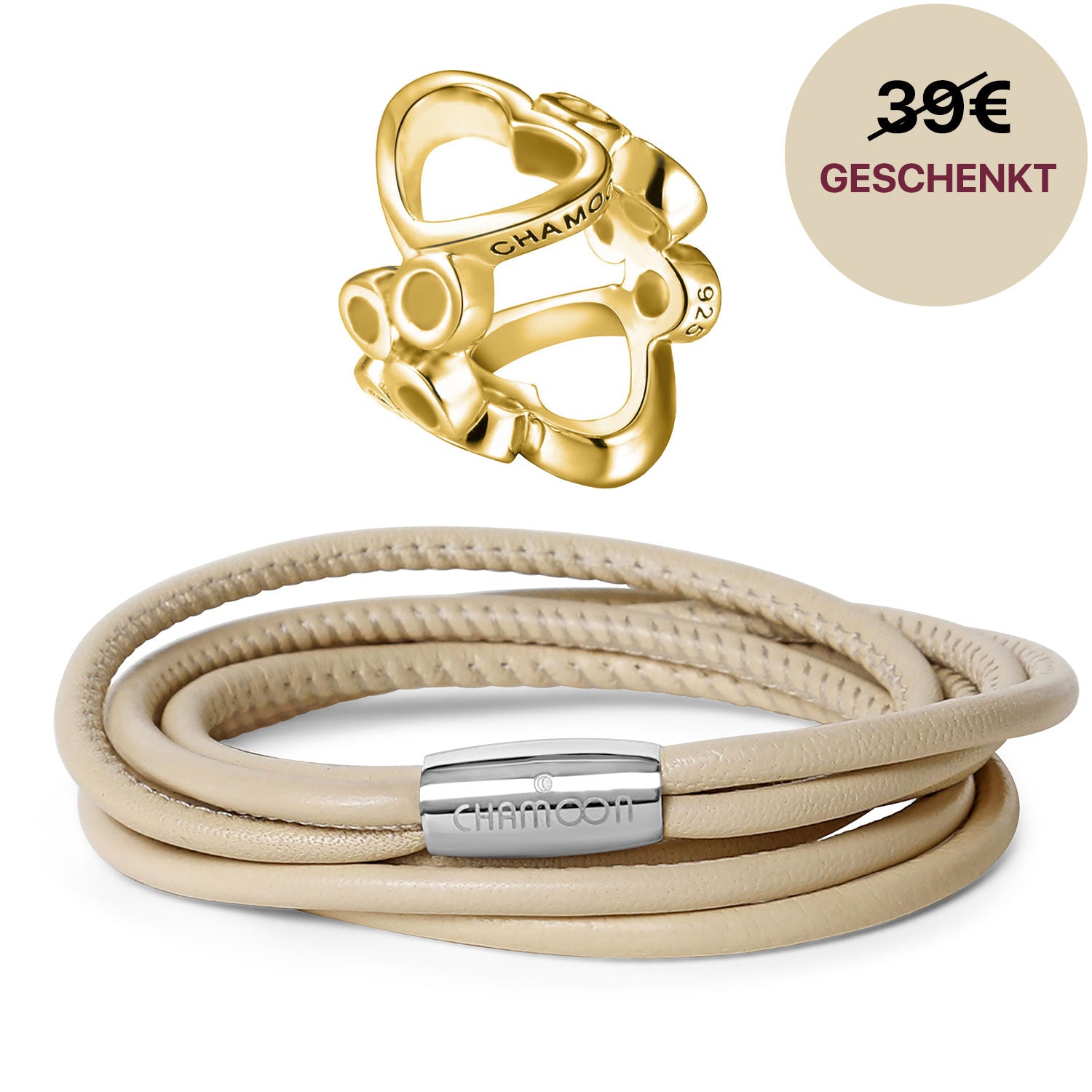 lederarmband damen#Gratis Charm_Bubbles Charm Gold