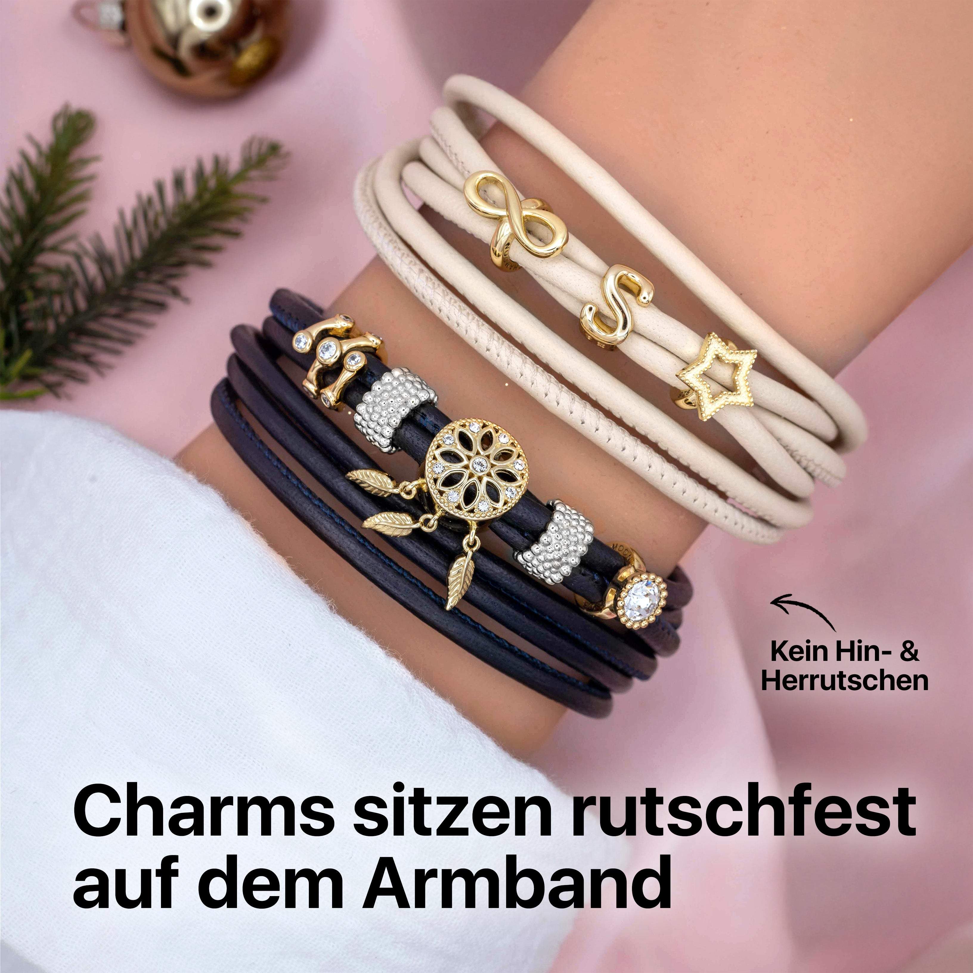 Armband Leder Damen Moonshine Beige TRIO Double