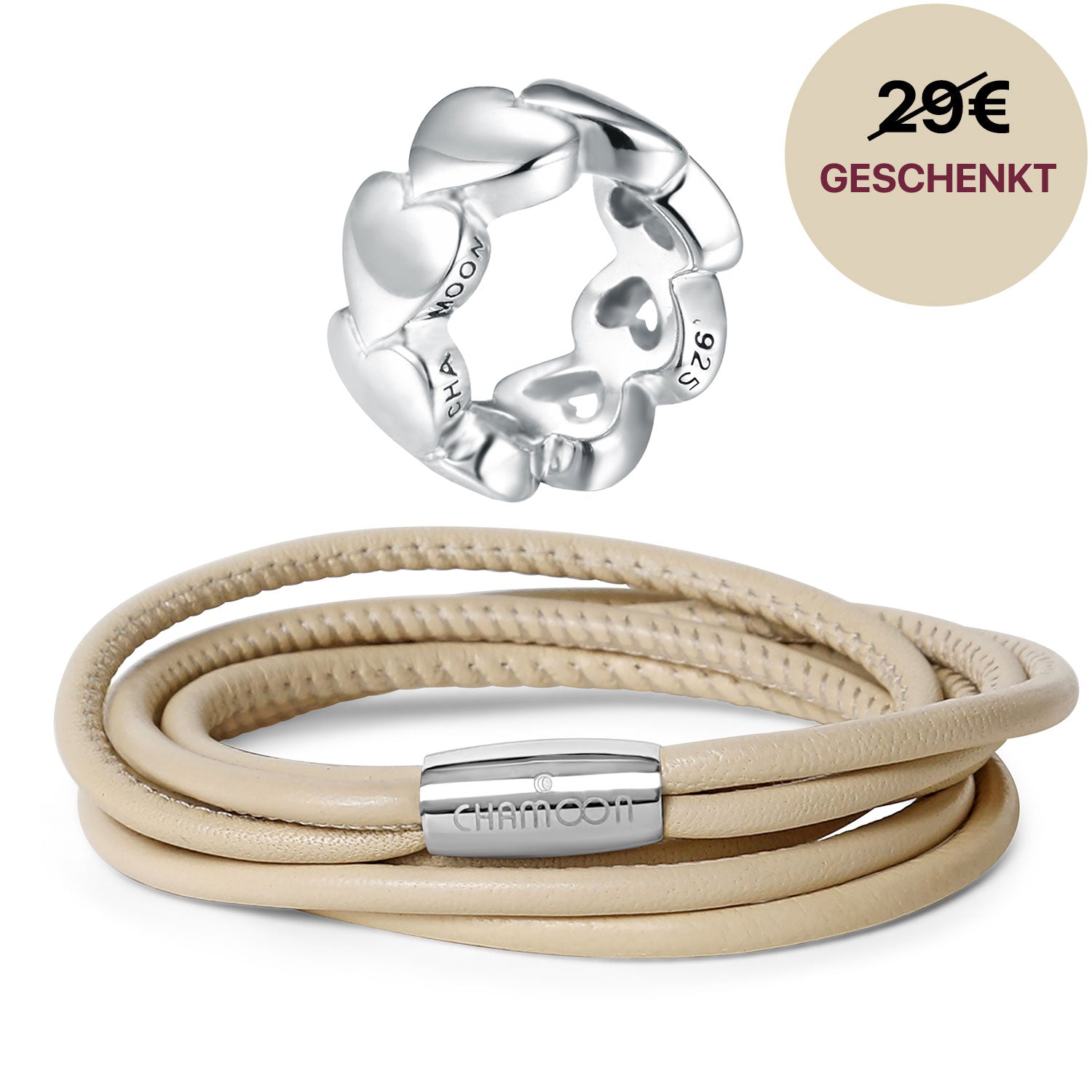 Armband leder damen dünn#Gratis Charm_Awesome Hearts Charm Silber