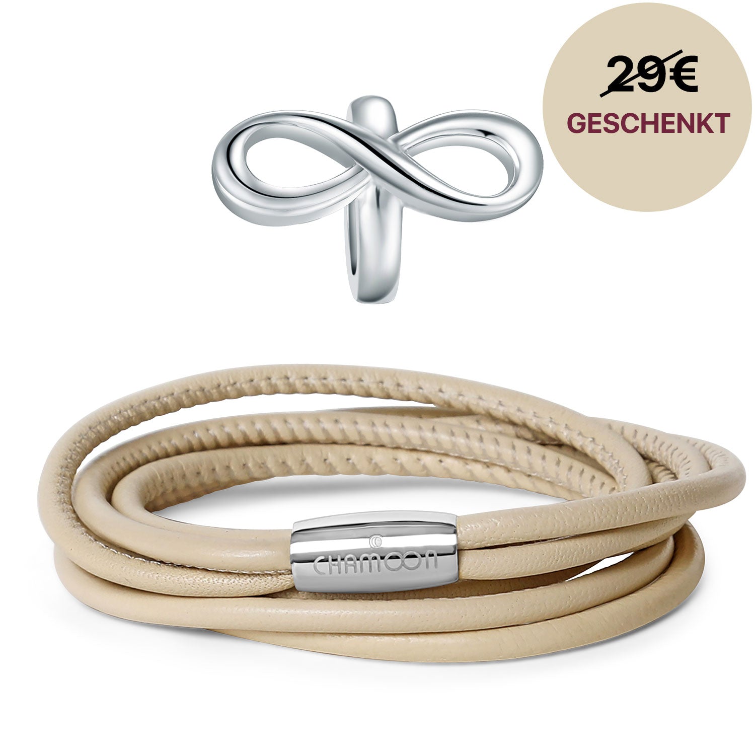 armband damen leder beige #Gratis Charm_Limitless Charm Silber