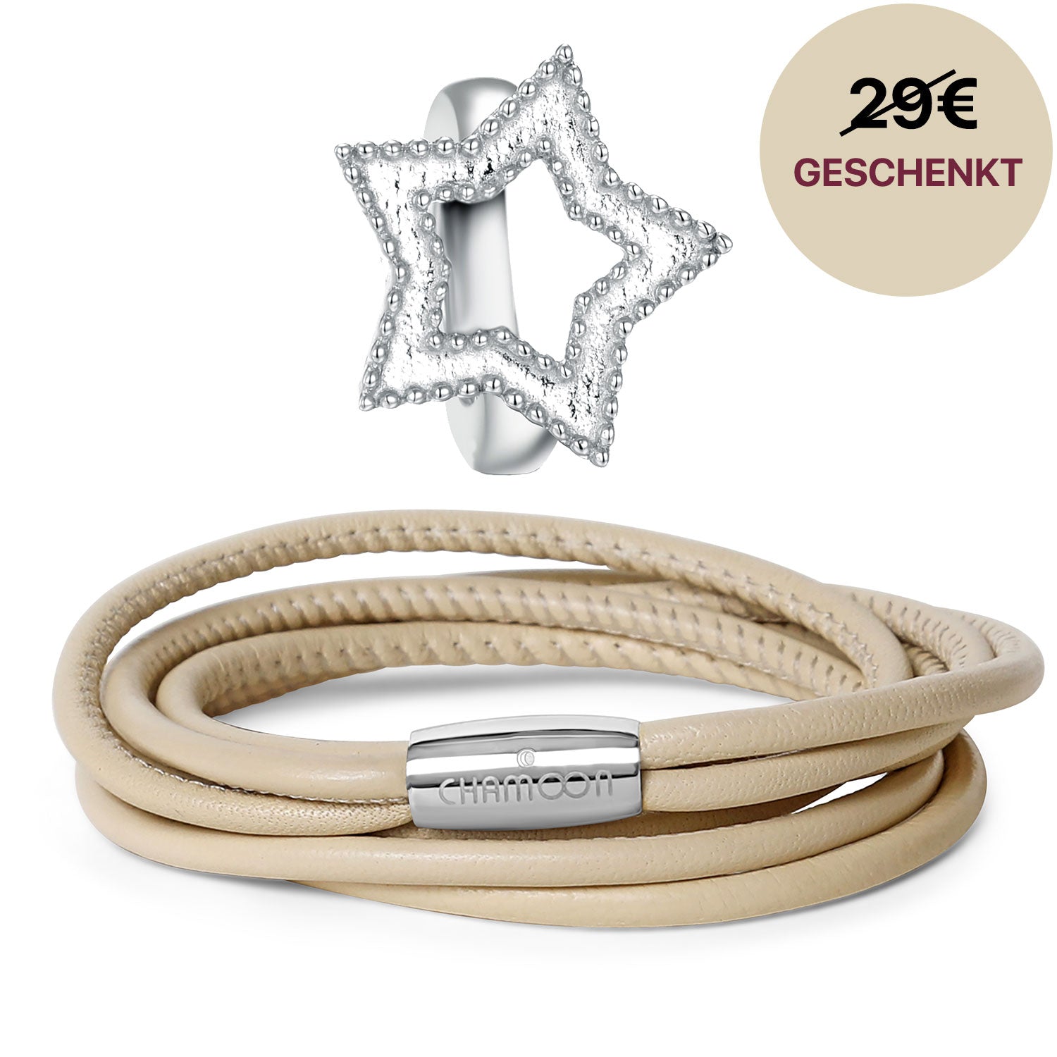 Wickelarmband#Gratis Charm_Star Charm Silber