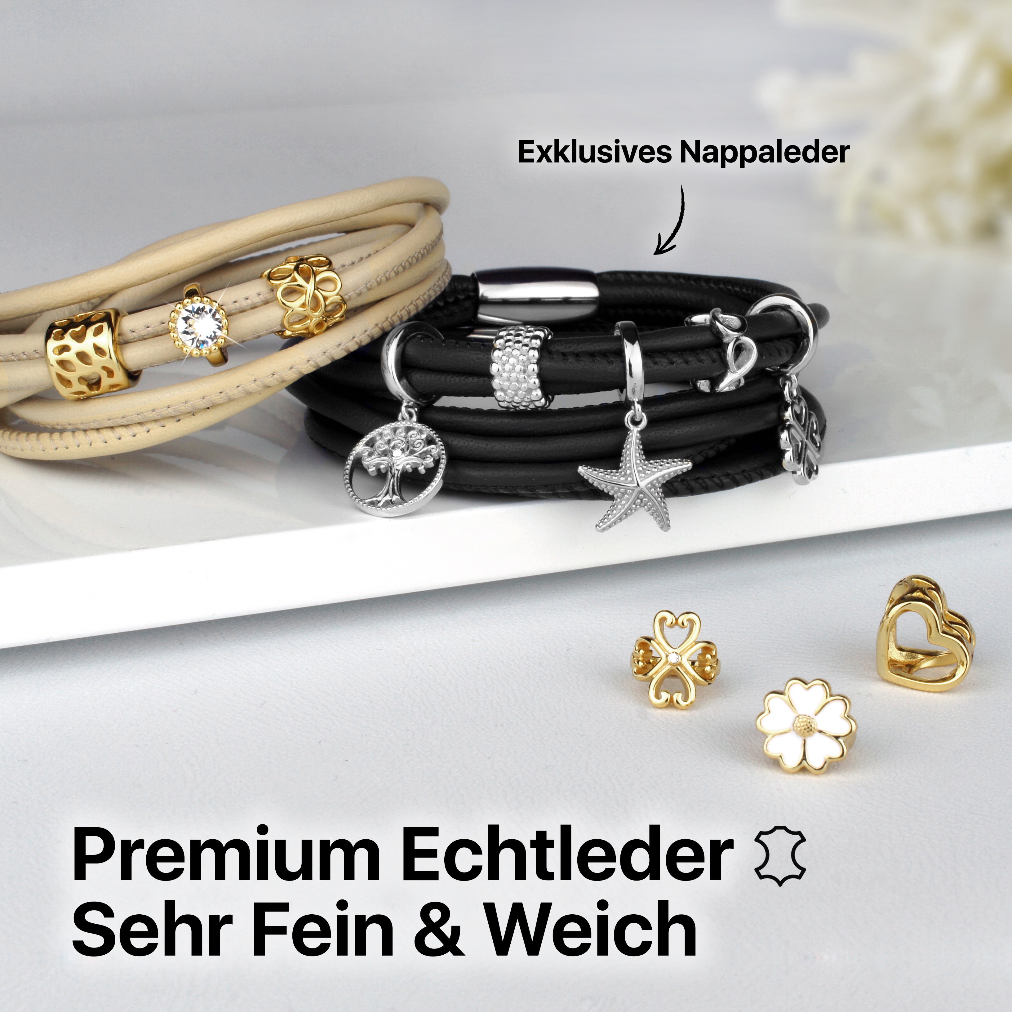 Lederarmband Damen Moonshine Beige TRIO