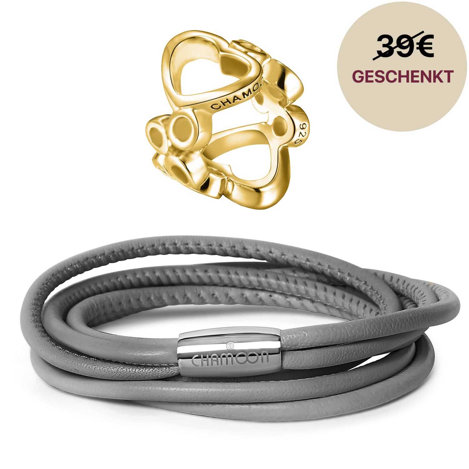 graues lederarmband damen#Gratis Charm_Bubbles Charm Gold