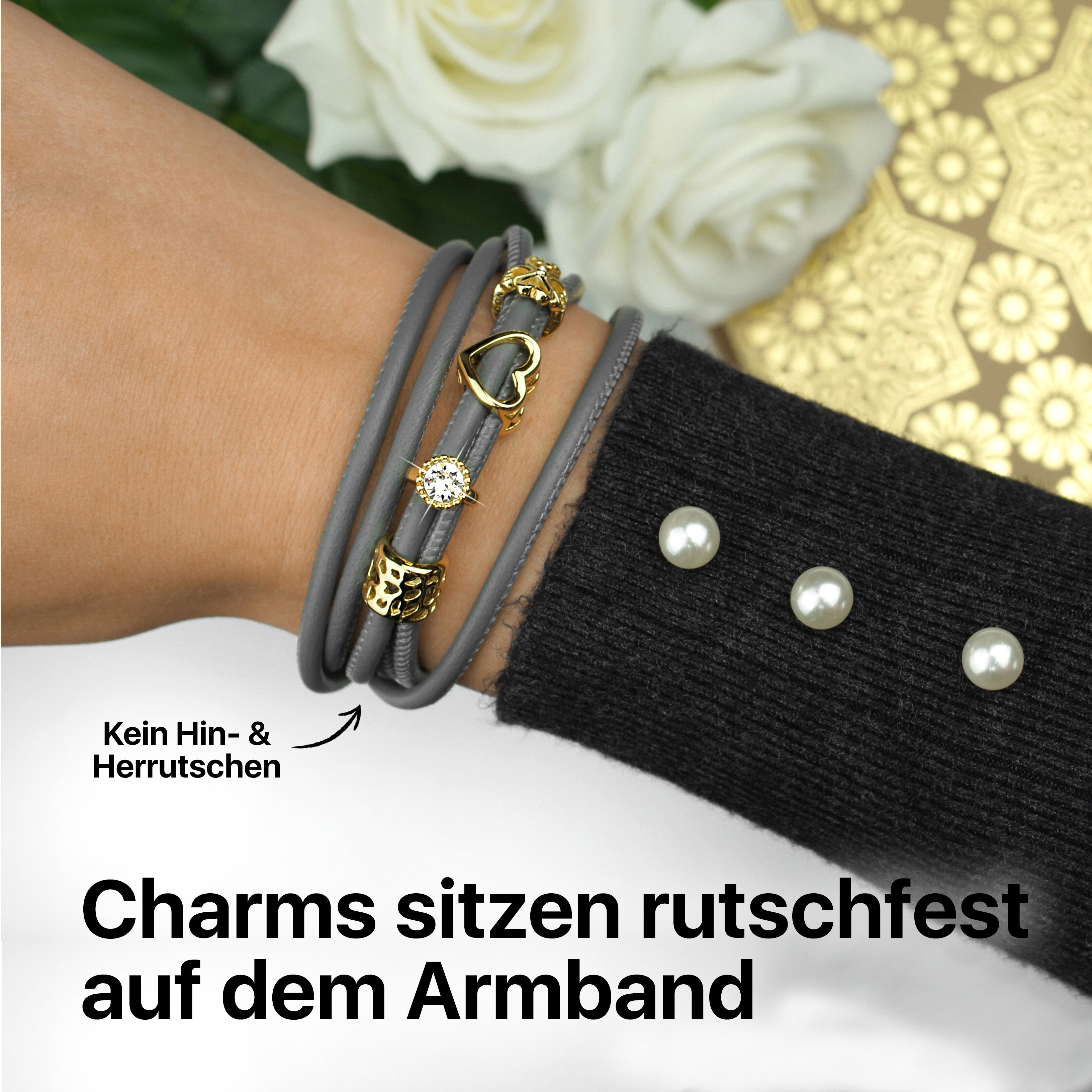 Armband Leder Damen Silverspace Grau TRIO Double