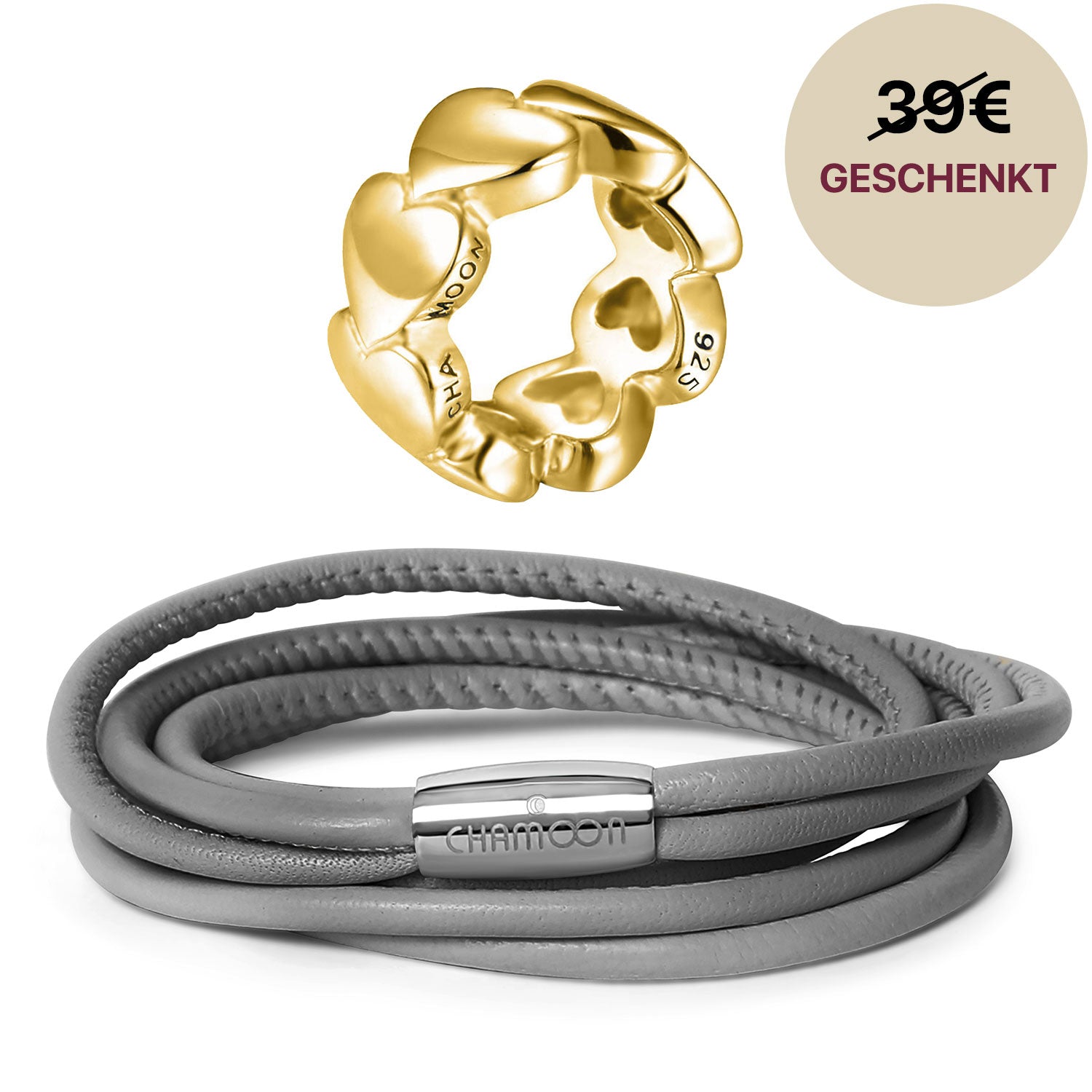 lederarmband frauen#Gratis Charm_Awesome Hearts Charm Gold