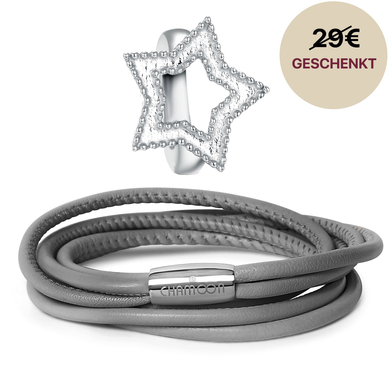 Wickelarmband grau#Gratis Charm_Star Charm Silber