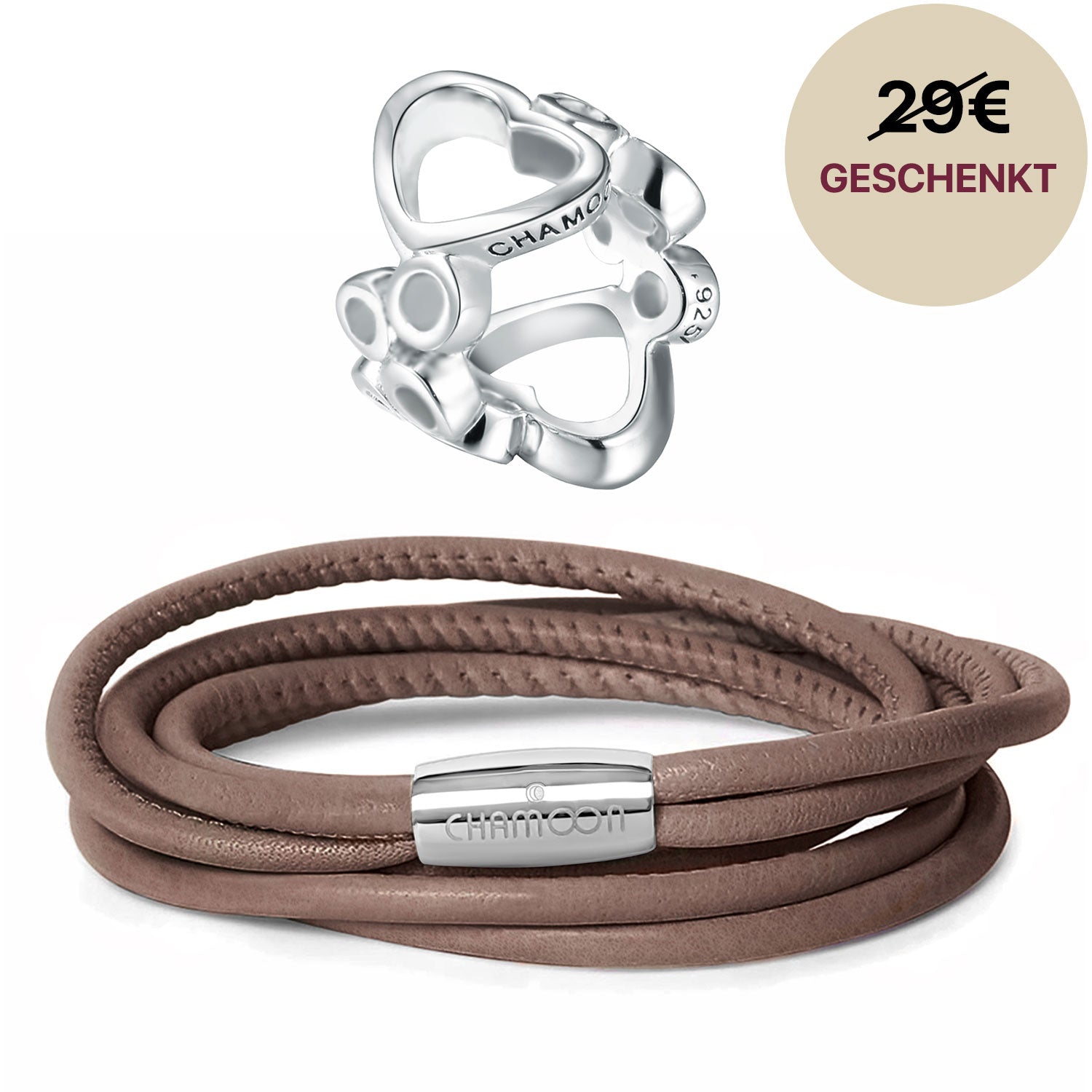 Armband leder damen dünn#Gratis Charm_Bubbles Charm Silber