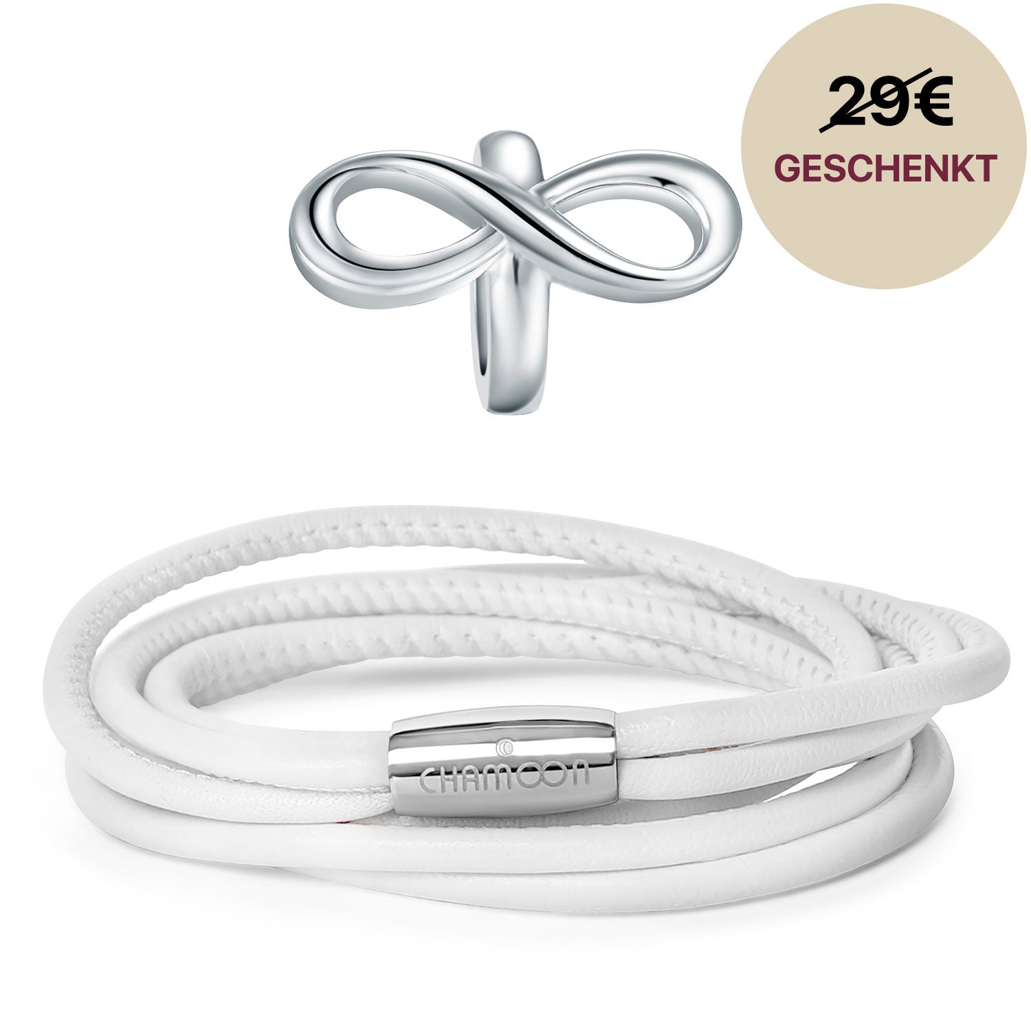 Lederarmband weiß#Gratis Charm_Limitless Charm Silber