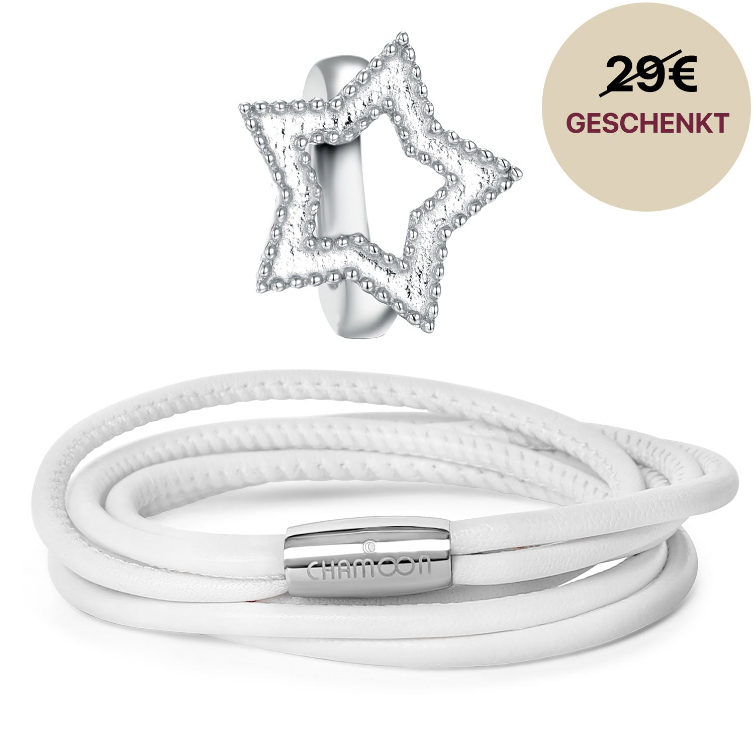 Lederarmband Weiß#Gratis Charm_Star Charm Silber