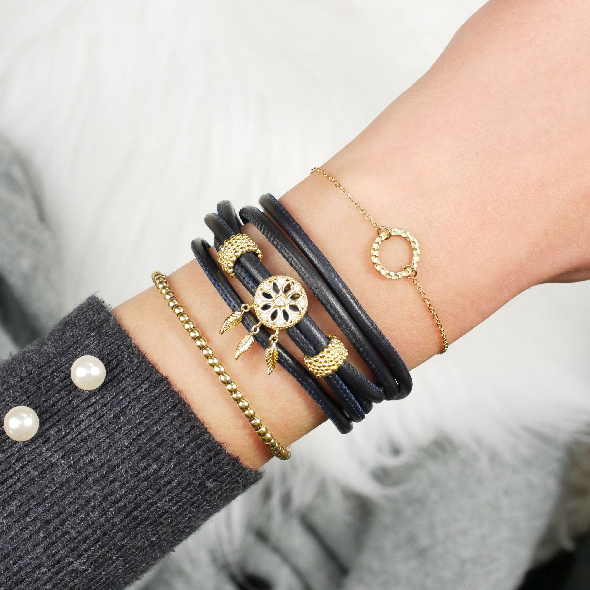 Lederarmband Frauen Dunkelblau