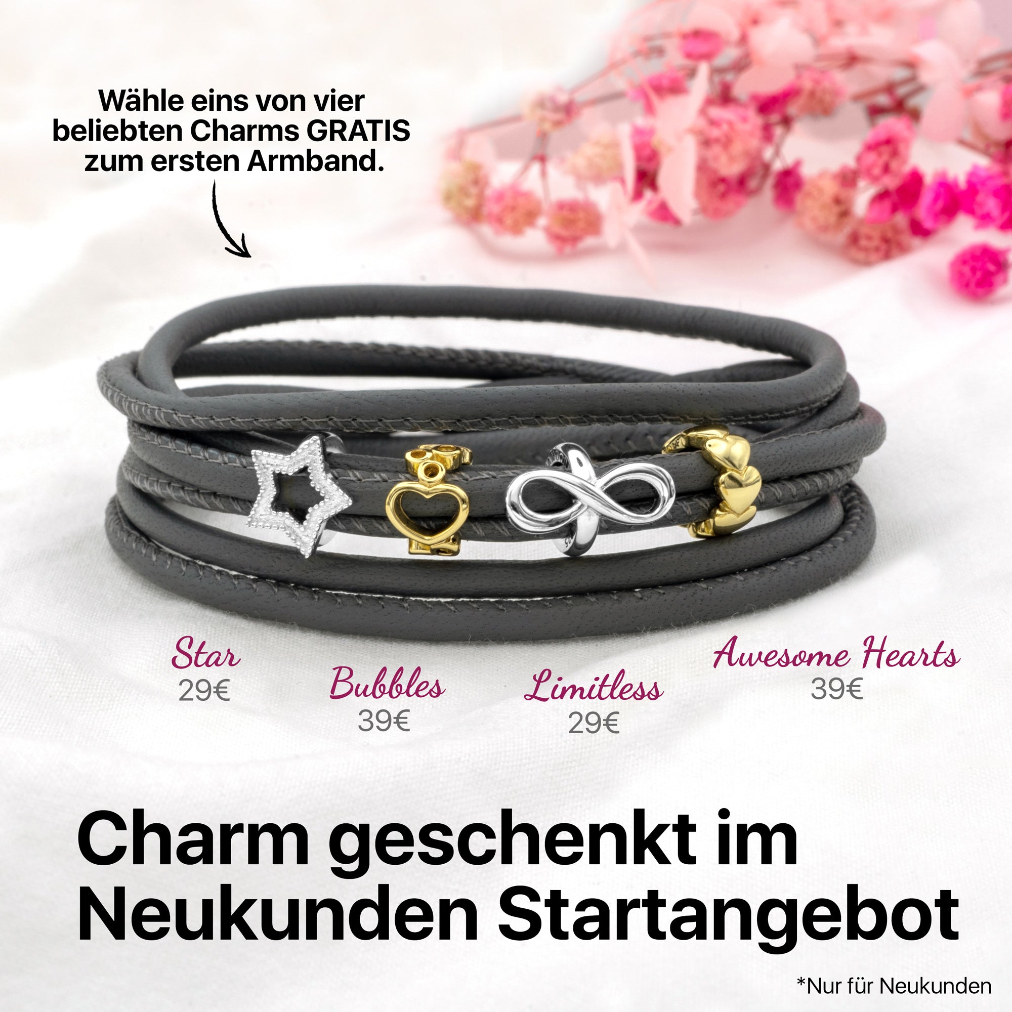 Lederarmband Damen Startangebot Charm geschenkt