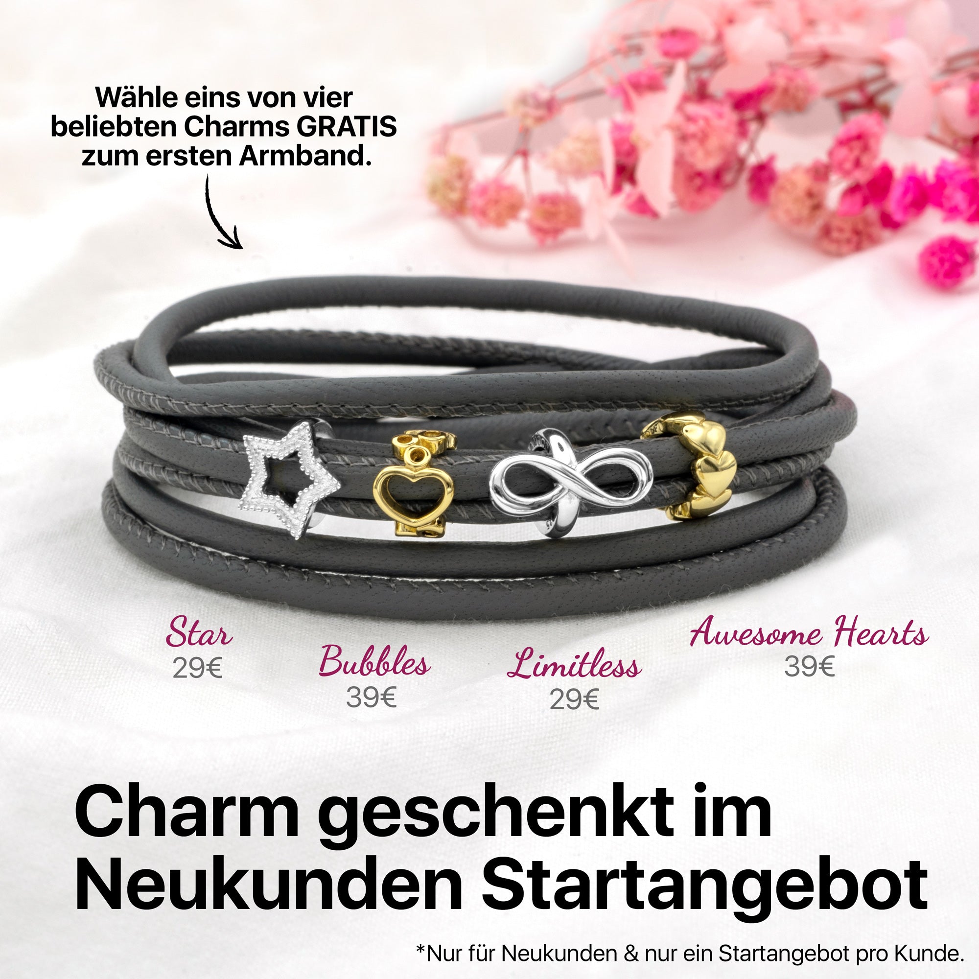 Lederarmband Damen Startangebot Charm geschenkt