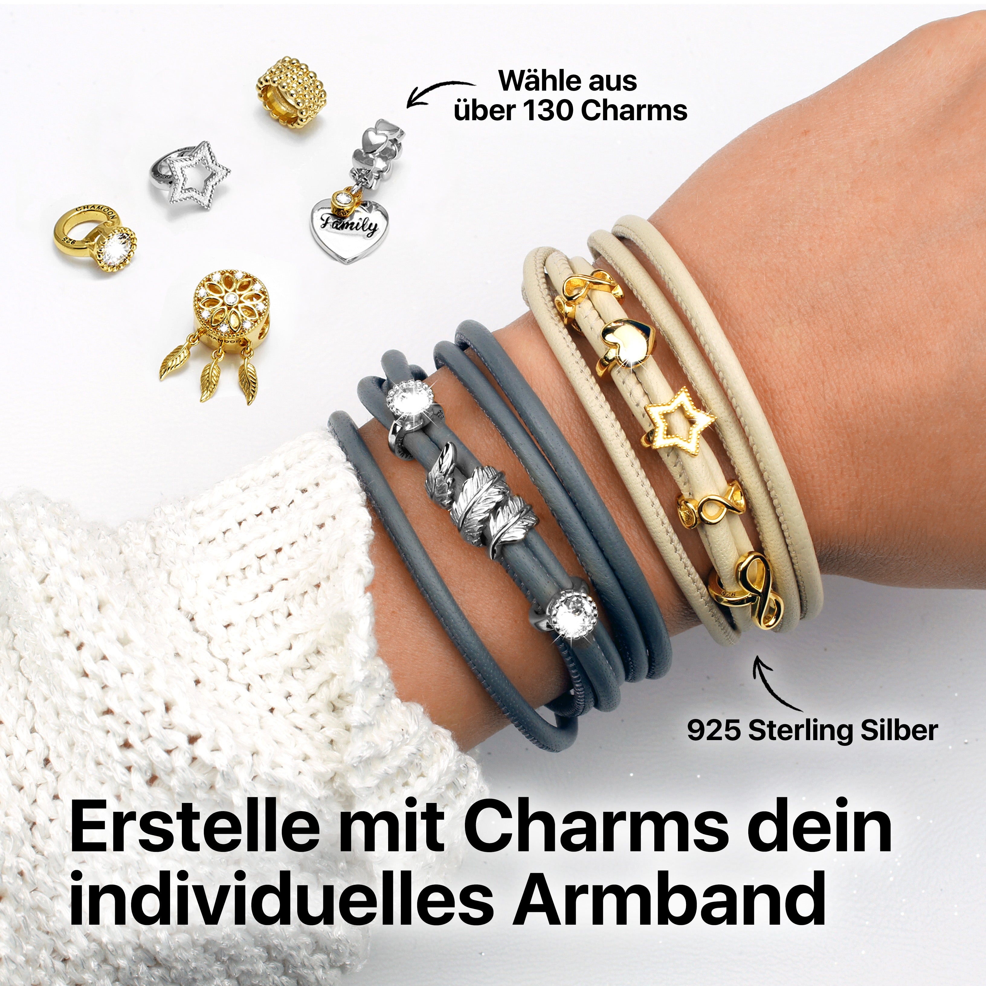Armband Leder Damen Silverspace Grau TRIO Double