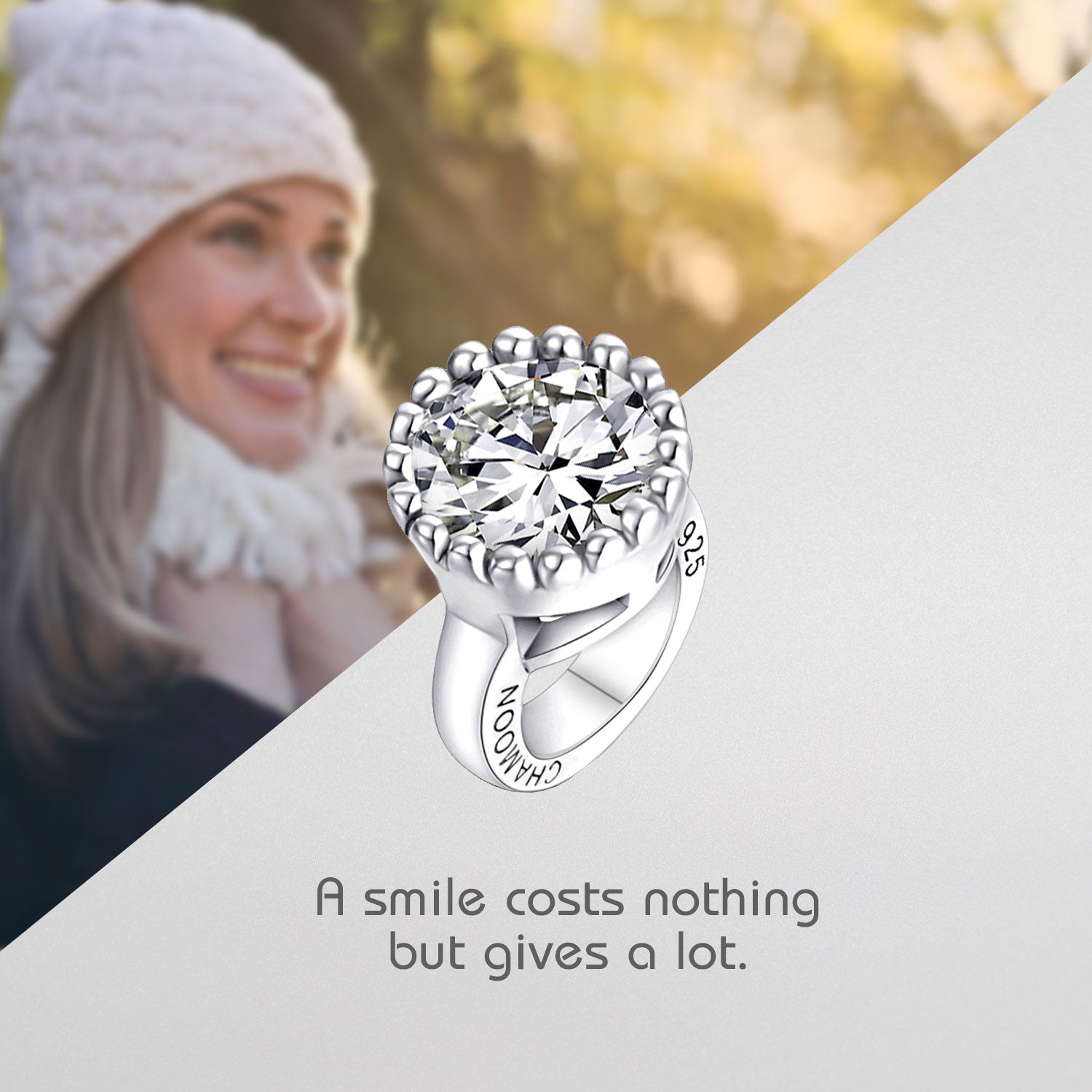 White Crystal Charm Silber