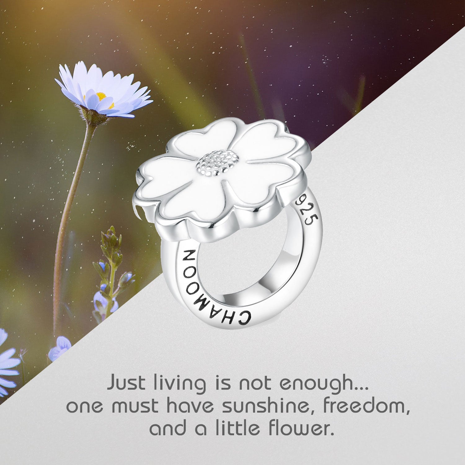 White Enamel Flower Silber
