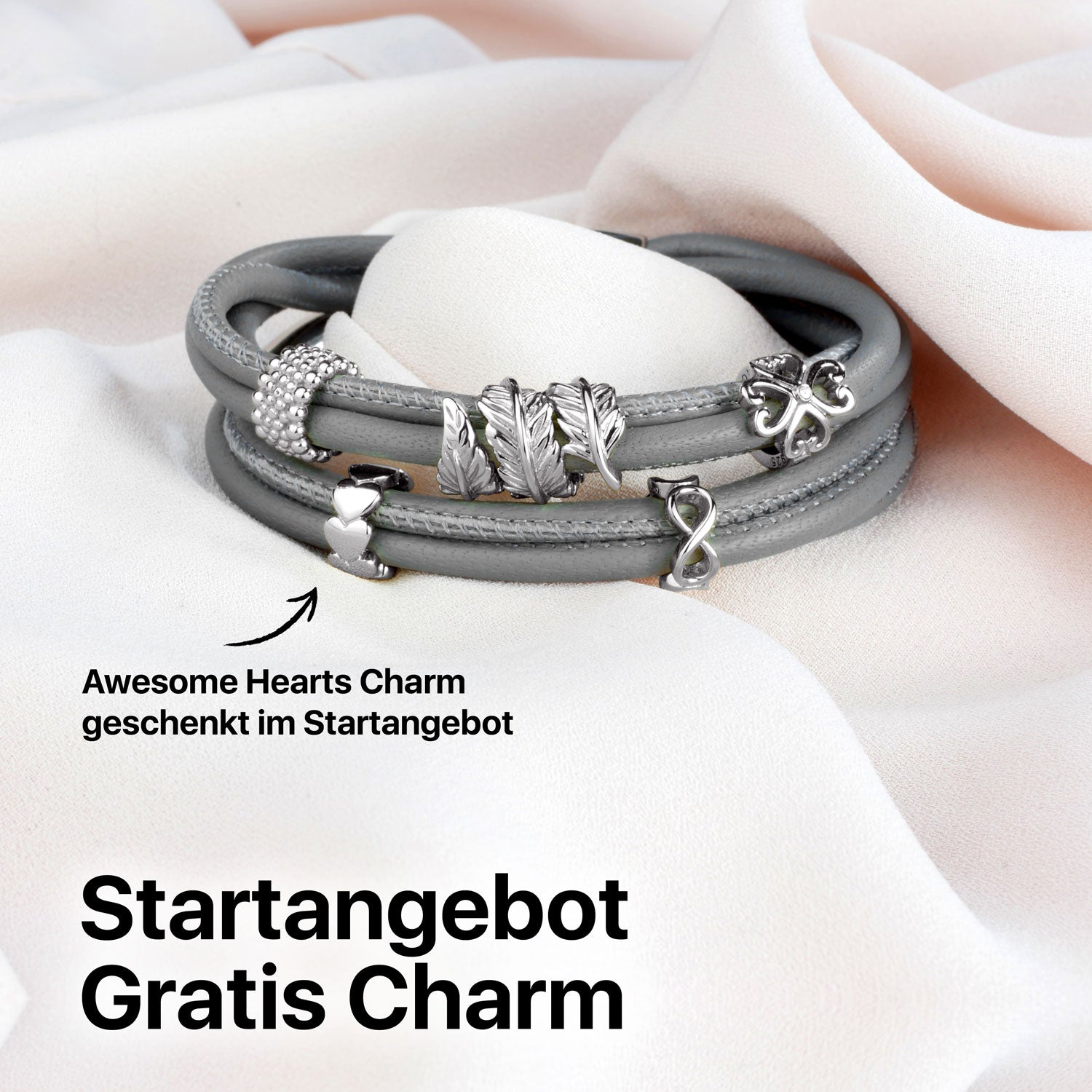 Armband damen leder#Gratis Charm_Awesome Hearts Charm Silber