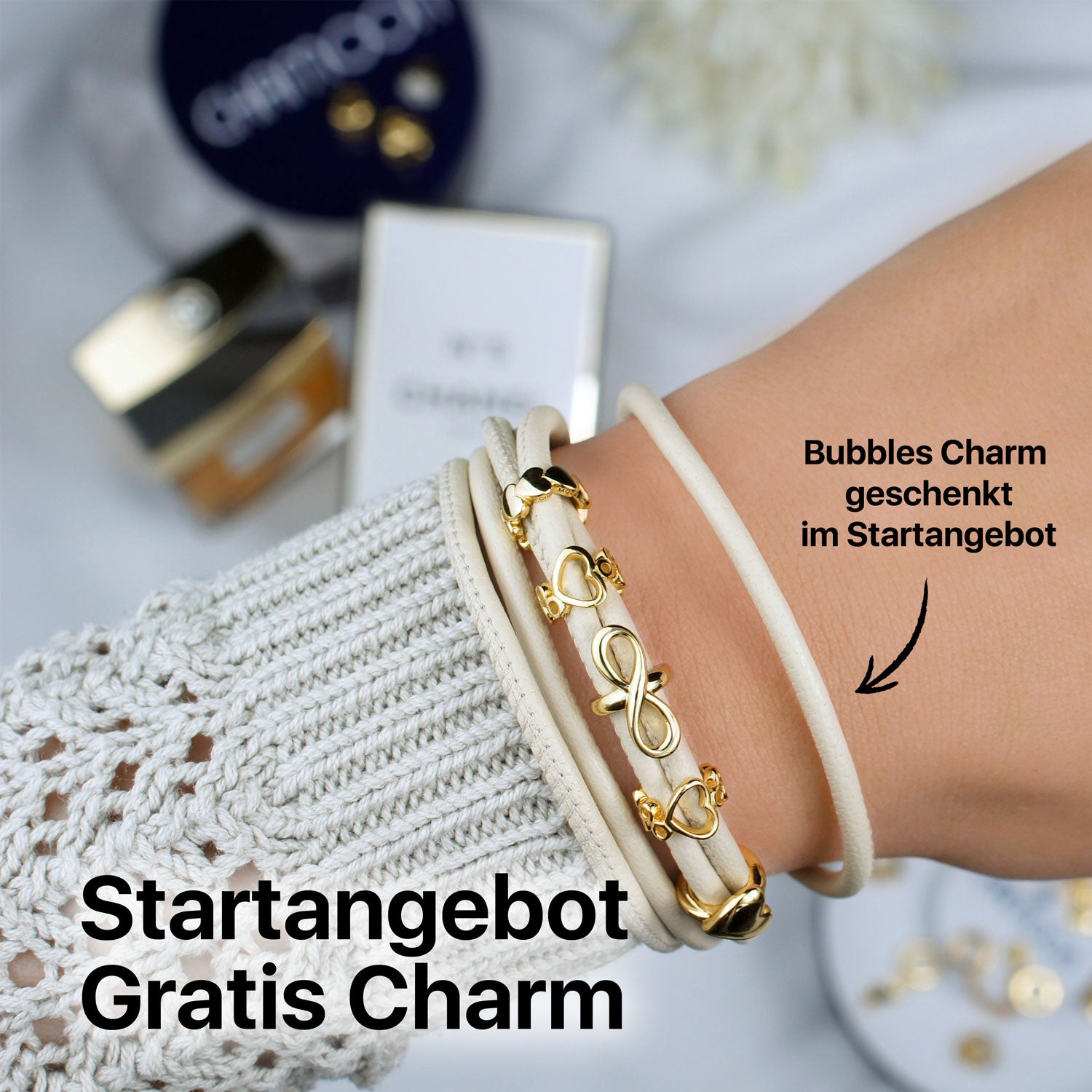 Lederarmband frauen#Gratis Charm_Bubbles Charm Gold