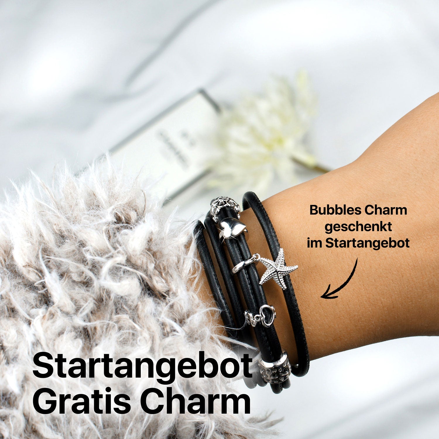 Damen lederarmband mit magnetverschluss#Gratis Charm_Bubbles Charm Silber
