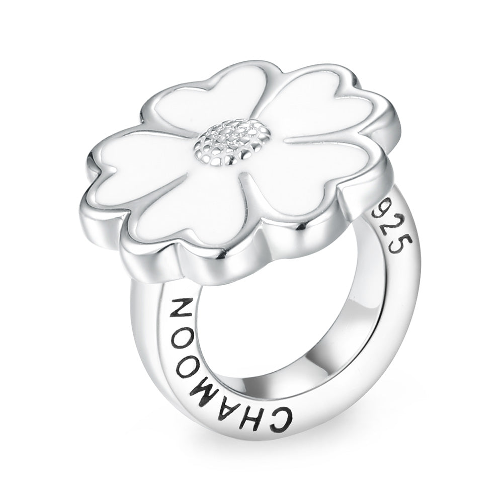 White Enamel Flower Silber