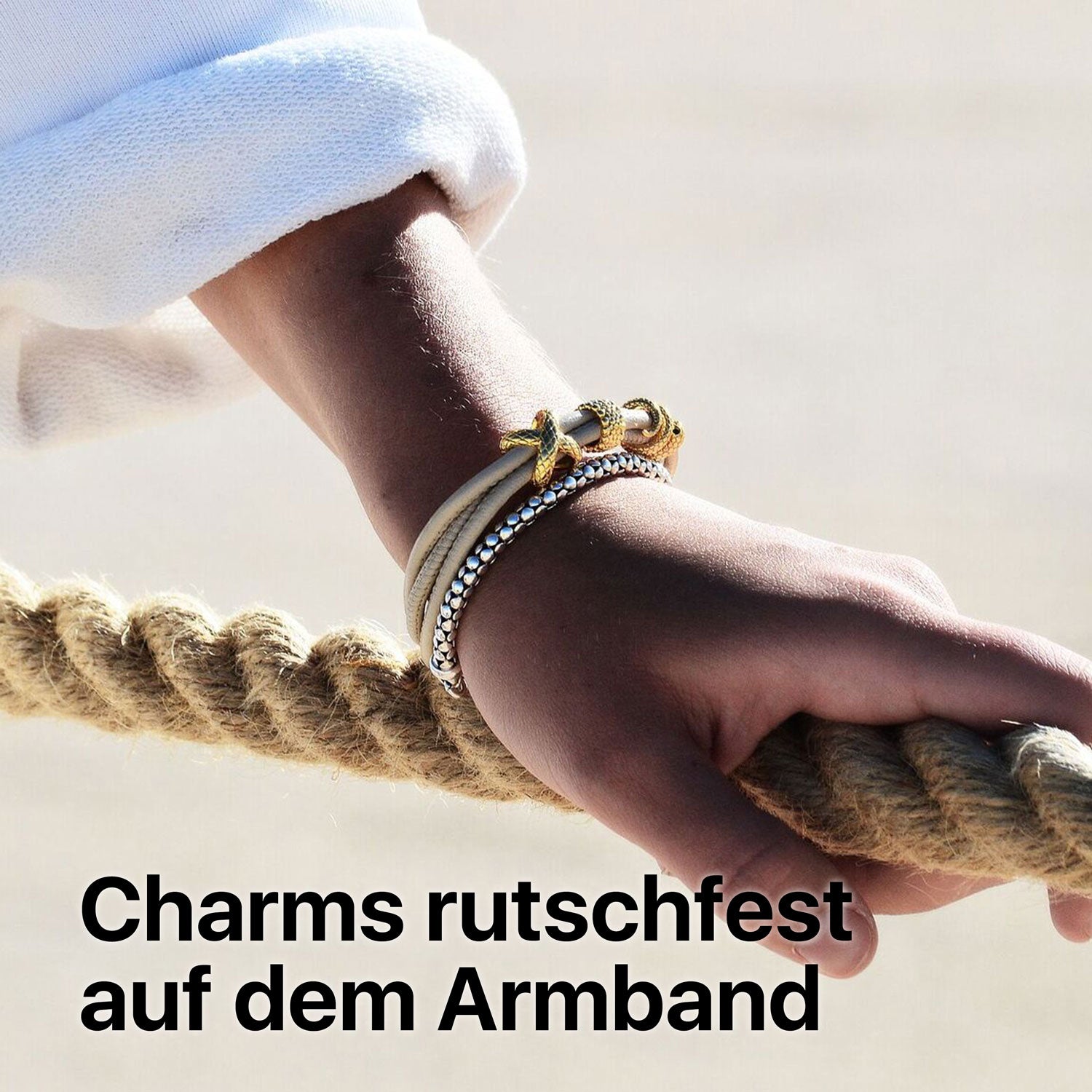 Lederarmband Damen Nude mit Gold Charms