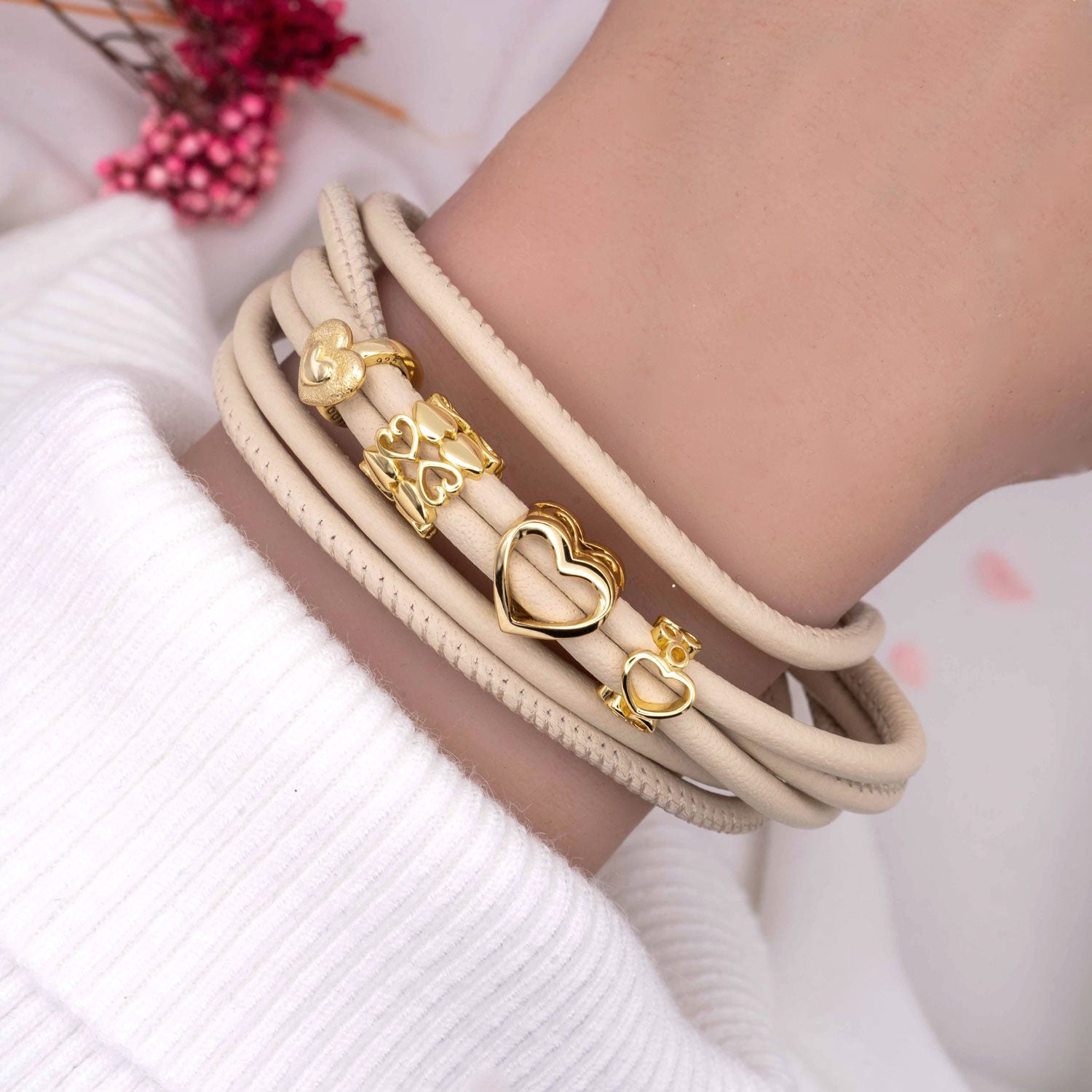 Armband Leder Damen Moonshine Beige TRIO Double