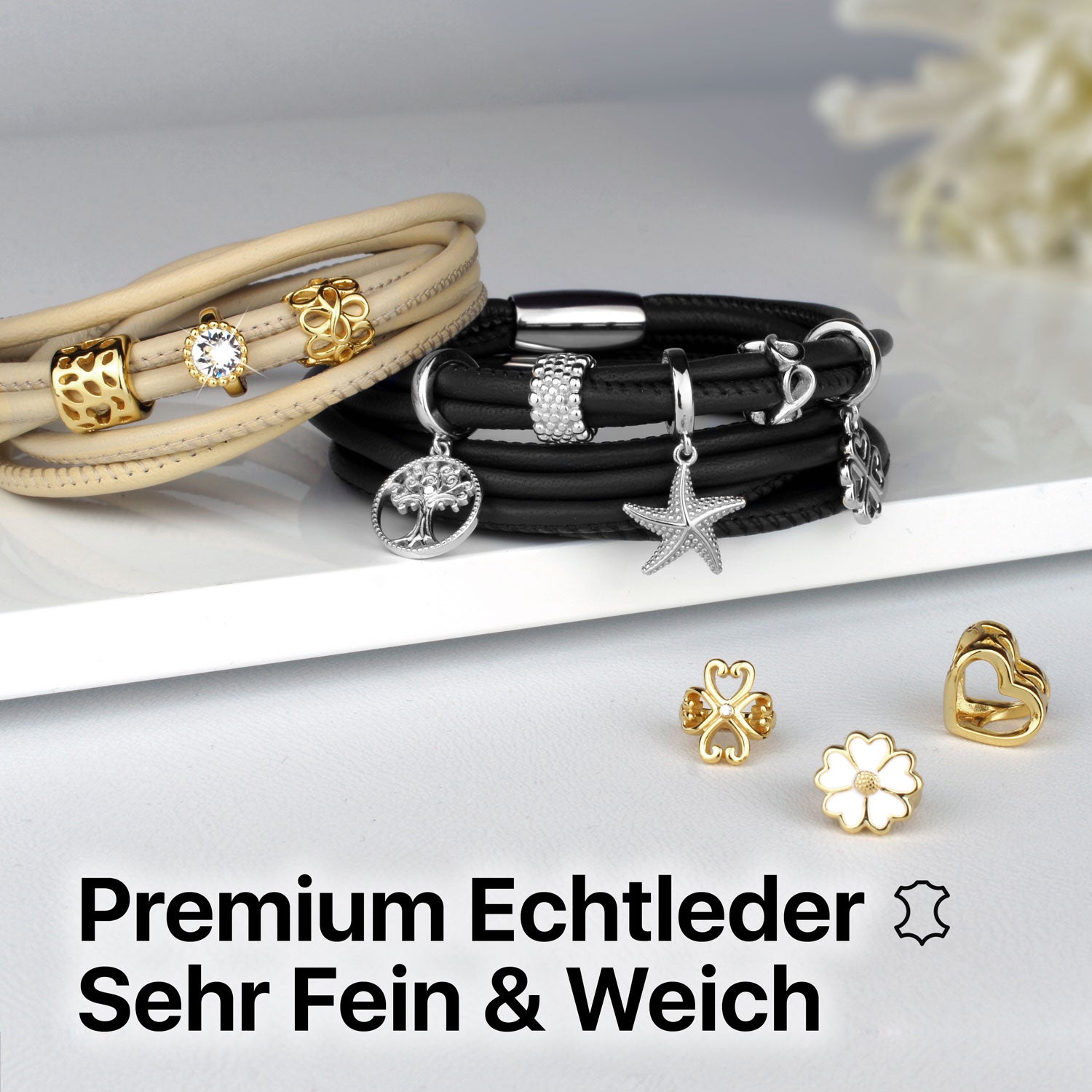 Lederarmband Kombination mit Charms