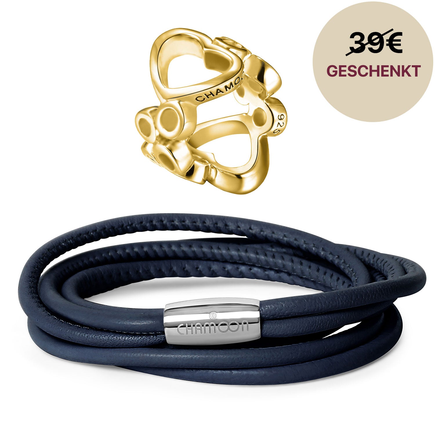 Lederarmband blau damen#Gratis Charm_Bubbles Charm Gold