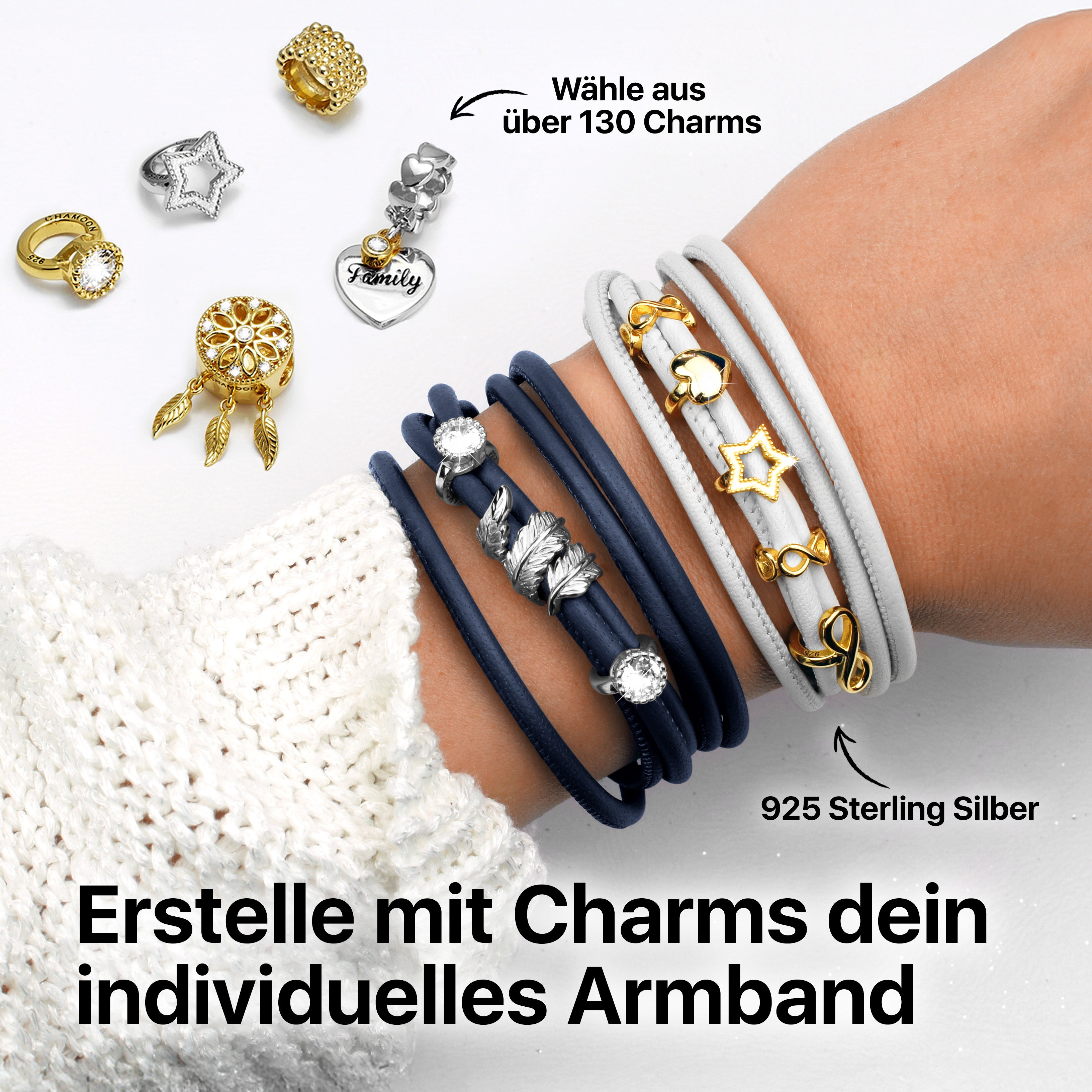 lederarmband damen blau charms