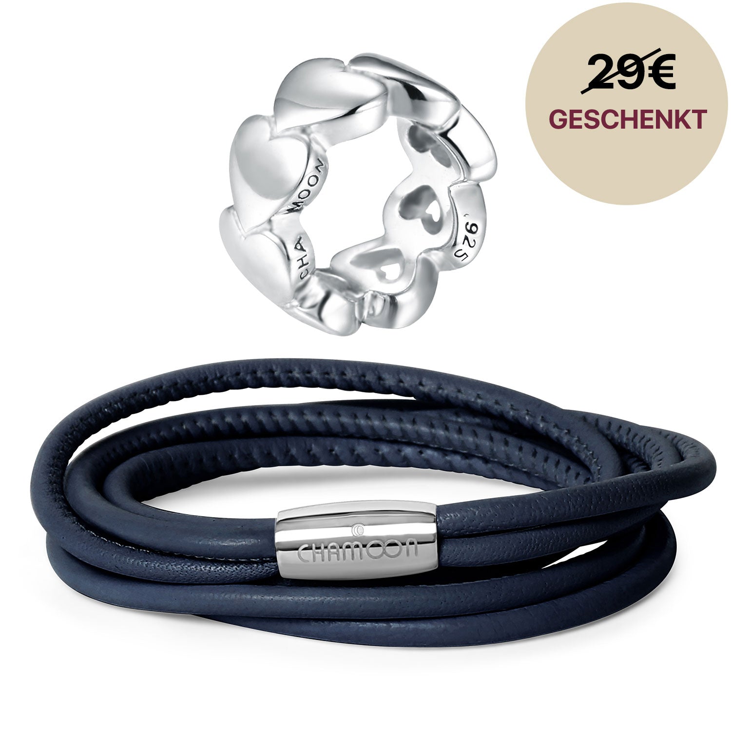 lederarmband frauen blau#Gratis Charm_Awesome Hearts Charm Silber