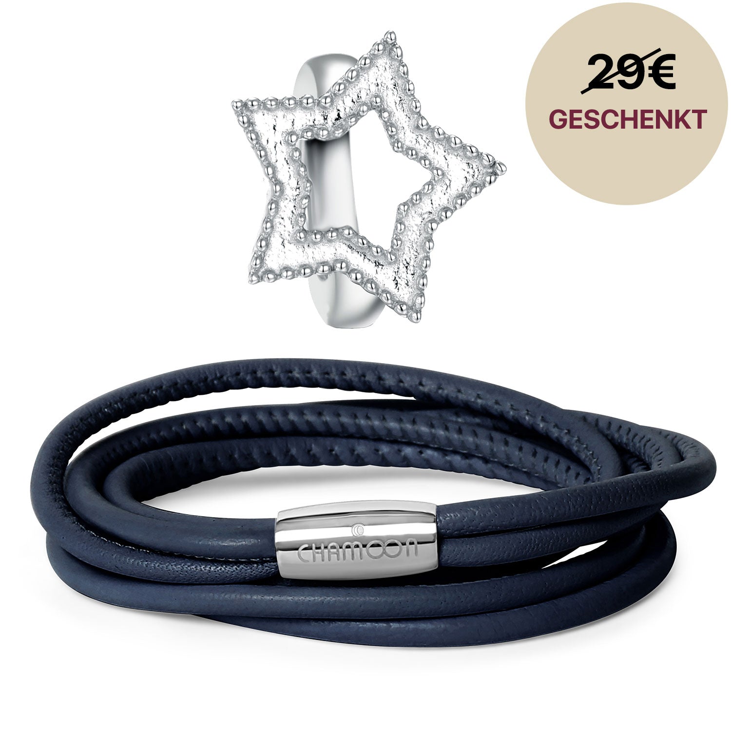 Wickelarmband blau#Gratis Charm_Star Charm Silber