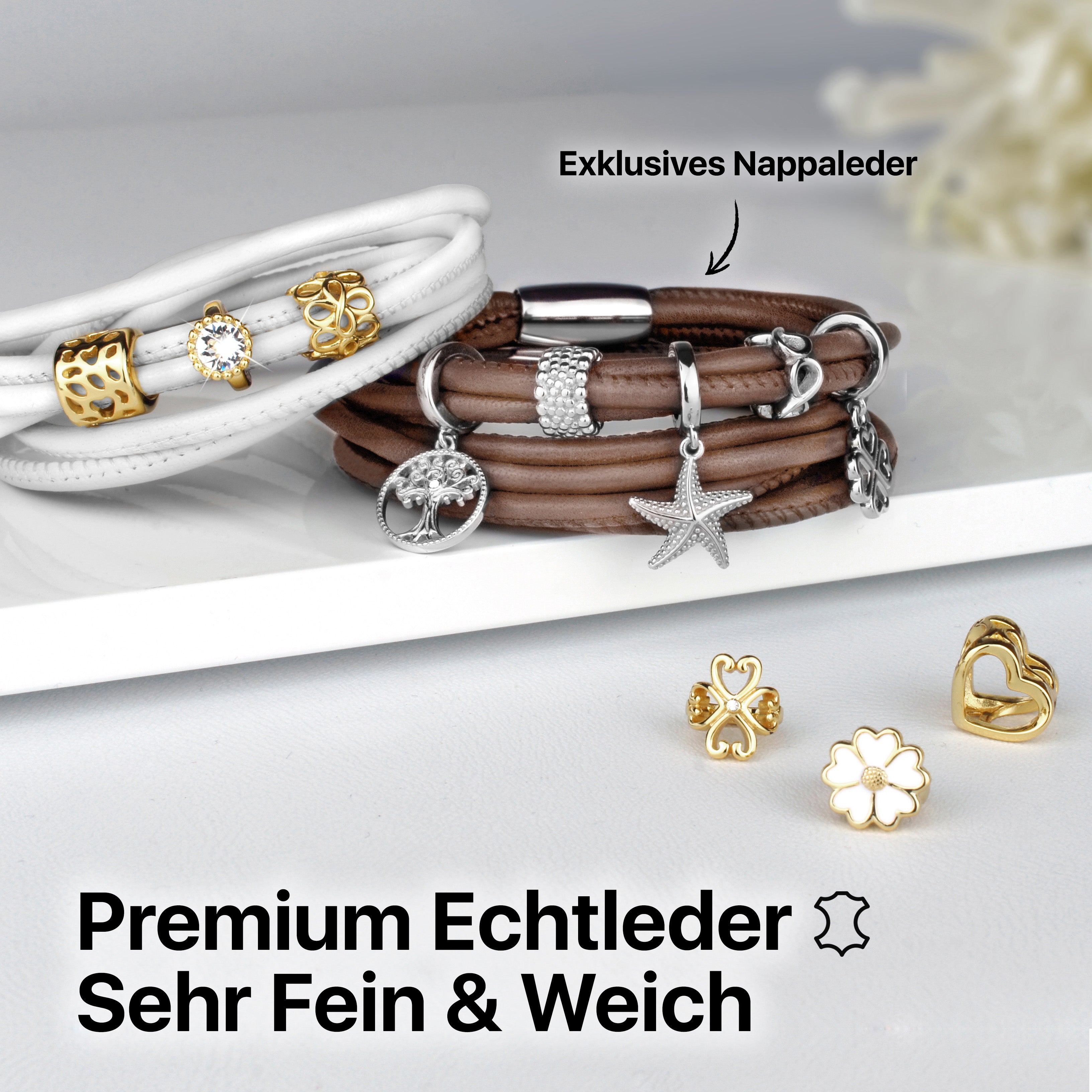 lederarmband damen braun weiss