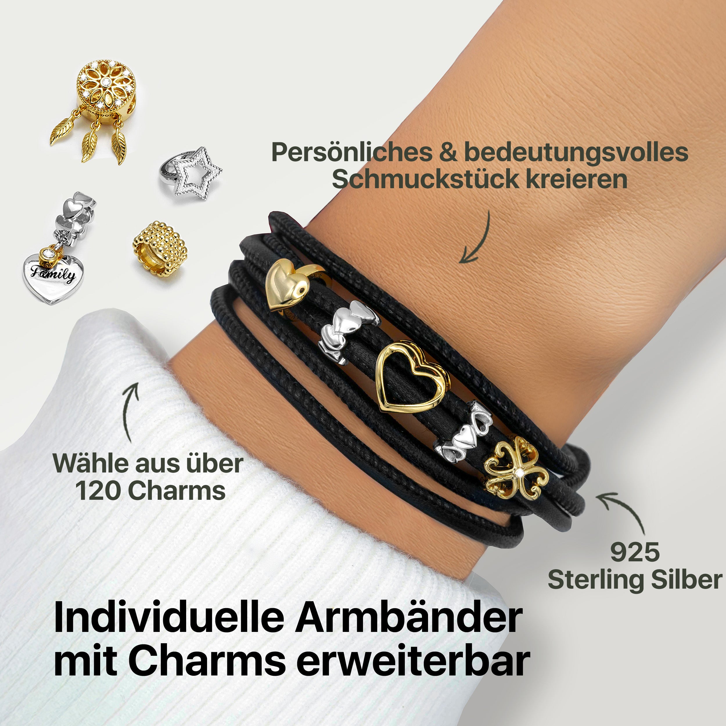 lederarmband damen charms