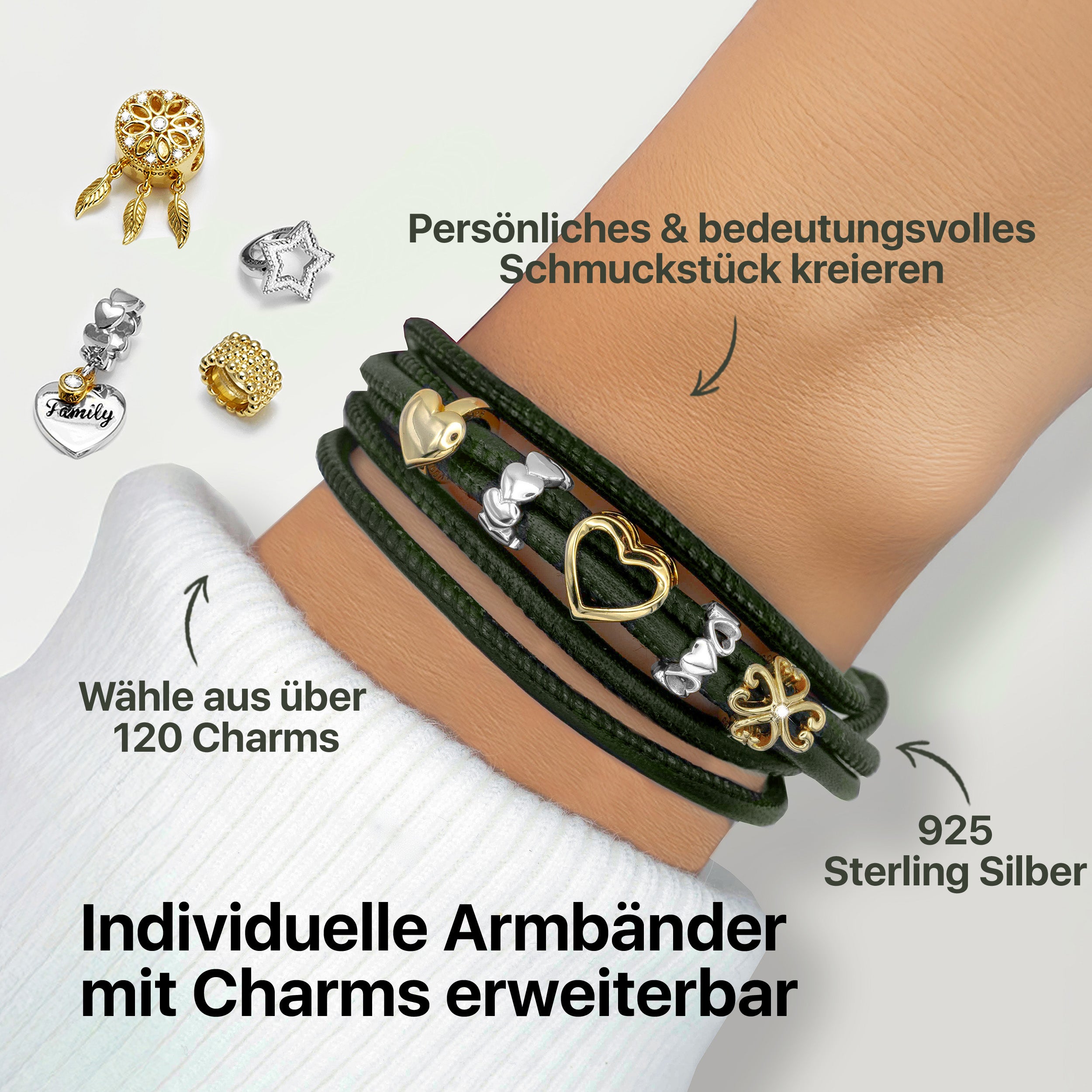 lederarmband damen charms