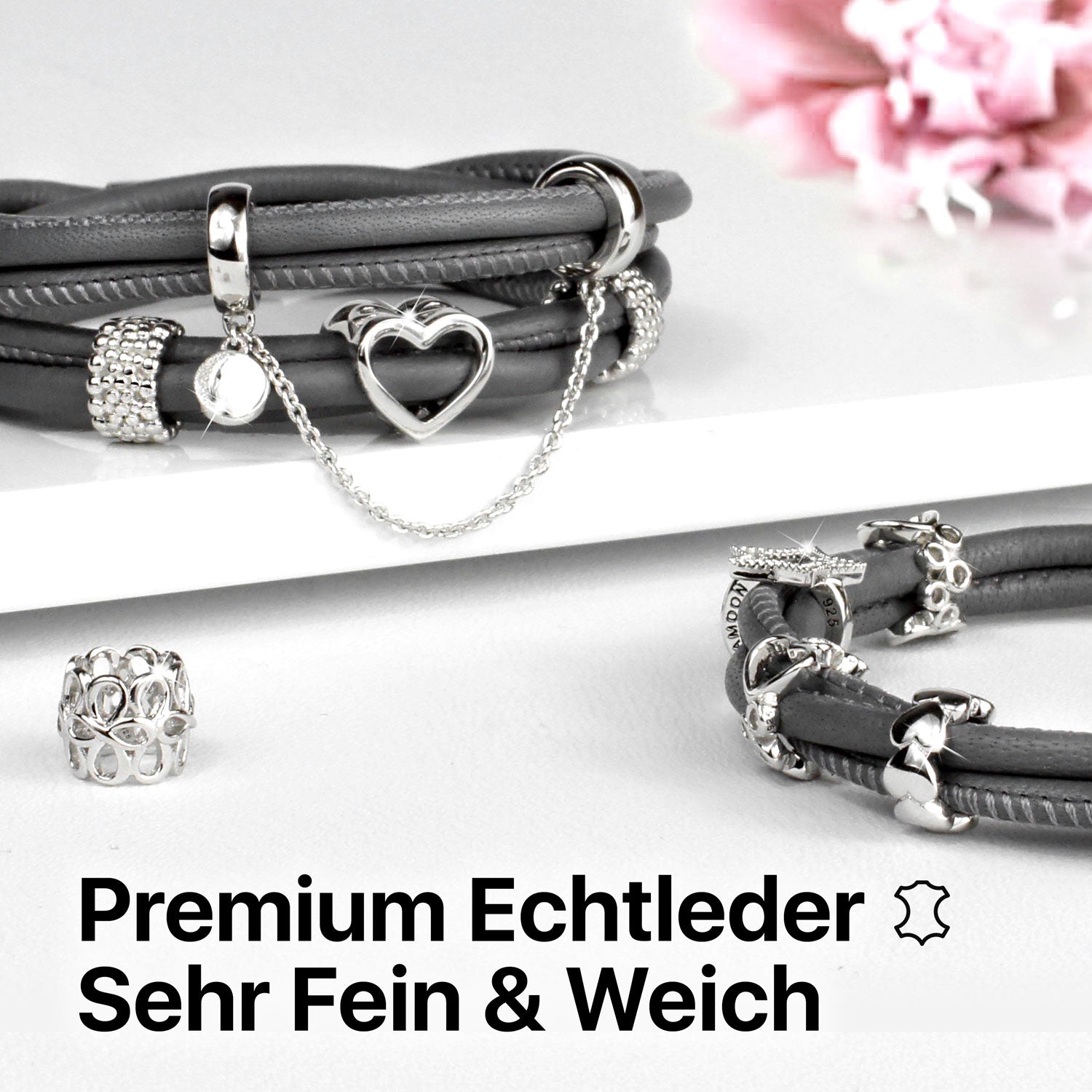Lederarmbänder in grau für Damen
