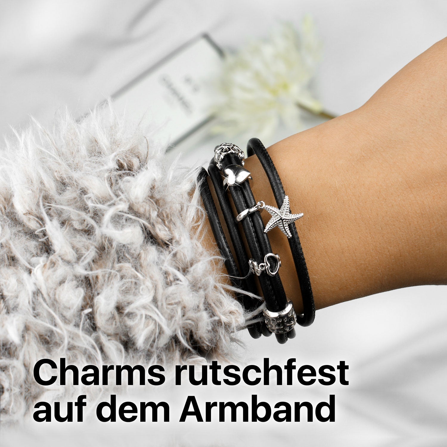 Armband Leder Damen Gravity Schwarz TRIO Double