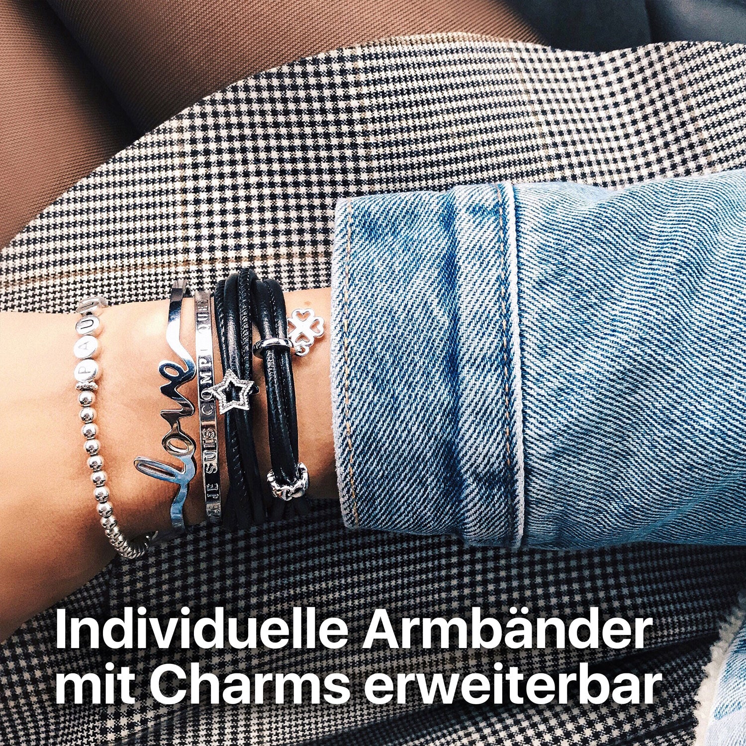 Armband Leder Damen Gravity Schwarz TRIO Double