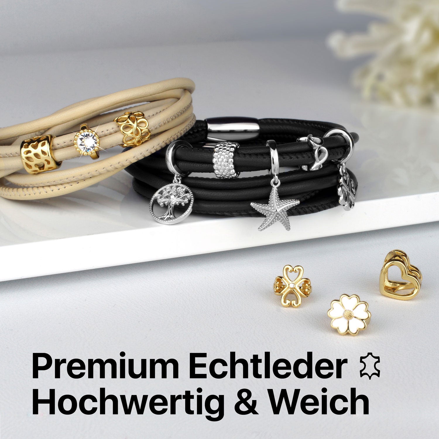 Armband Leder für Damen mit Charms