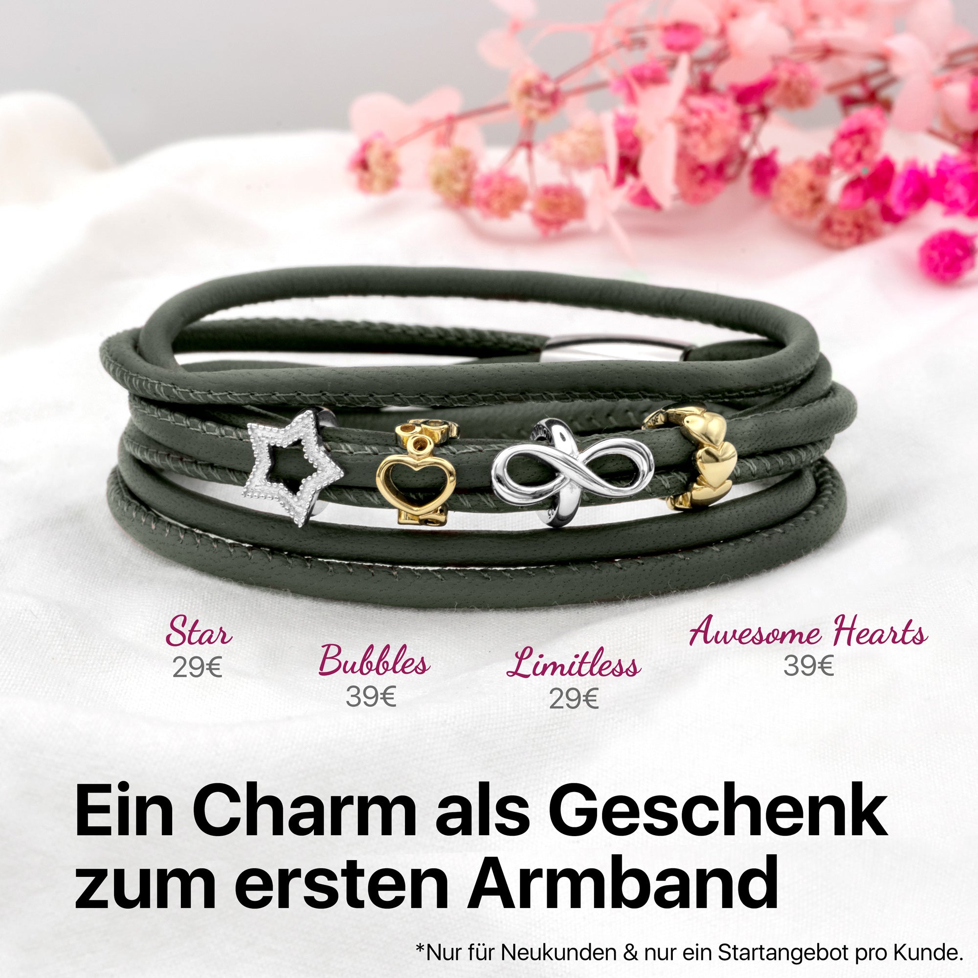 Startangebot: Olea Armband Schwarz + Charm geschenkt