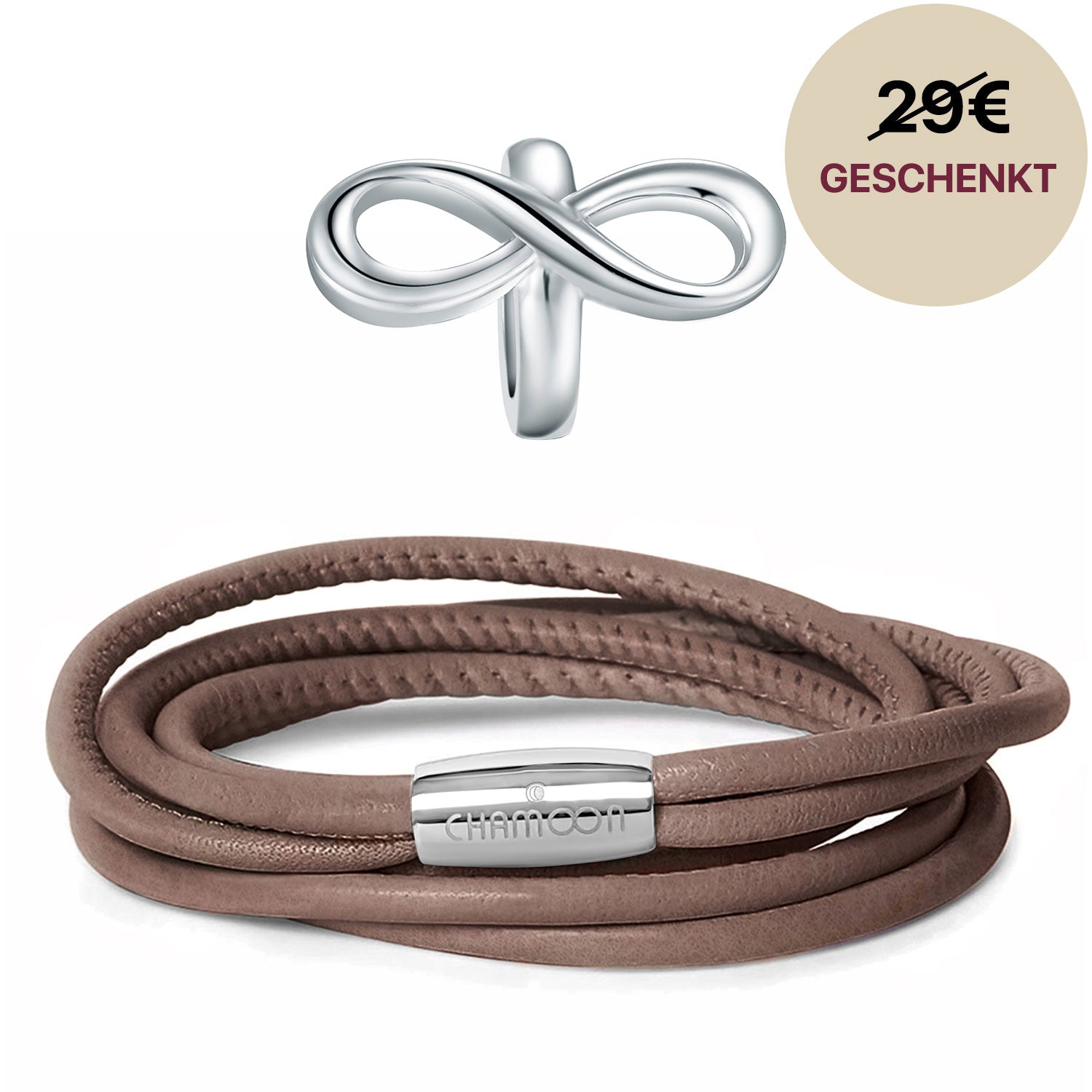Lederarmband braun#Gratis Charm_Limitless Charm Silber