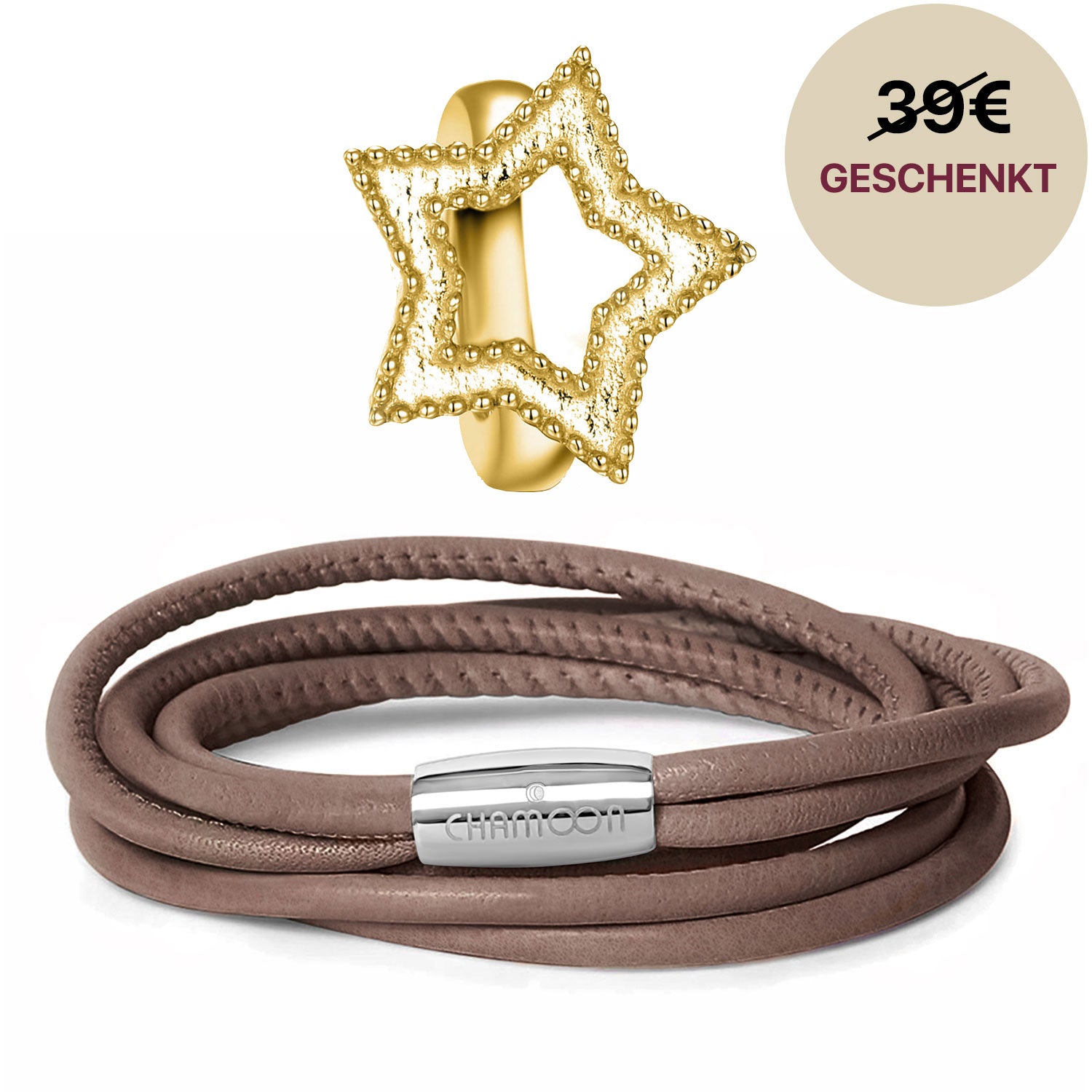 braunes lederarmband damen#Gratis Charm_Star Charm Gold