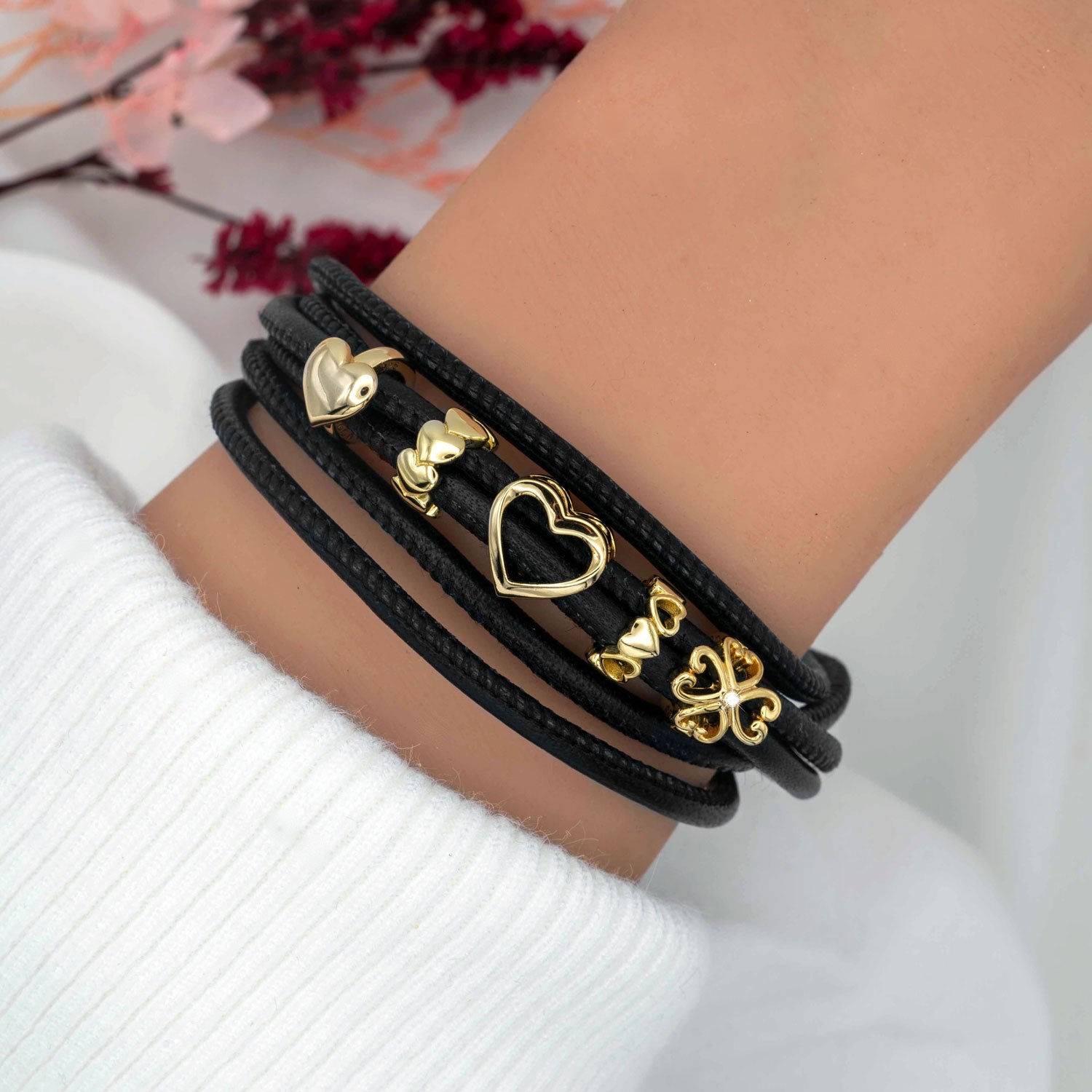 Armband Leder Damen Gravity Schwarz TRIO Double