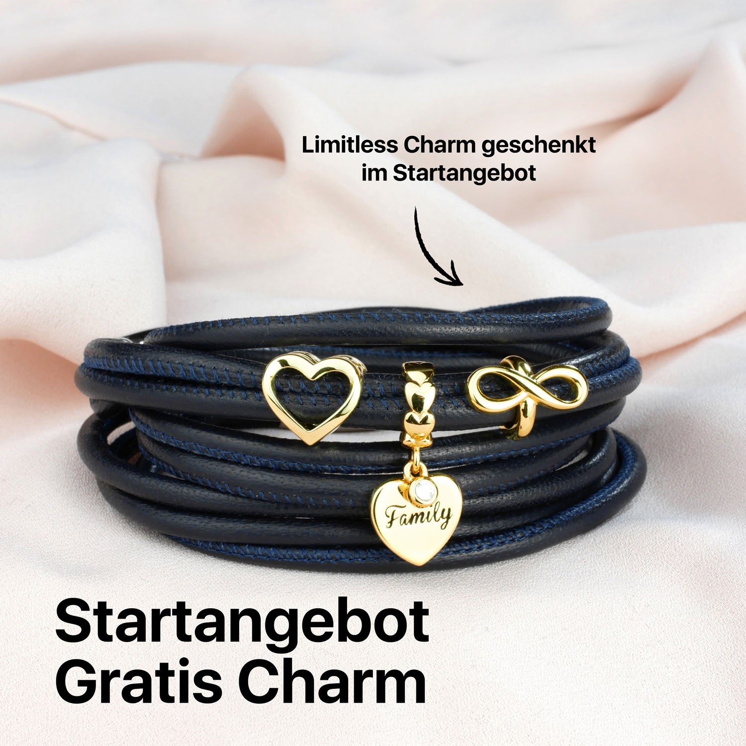 Wickelarmband leder#Gratis Charm_Limitless Charm Gold