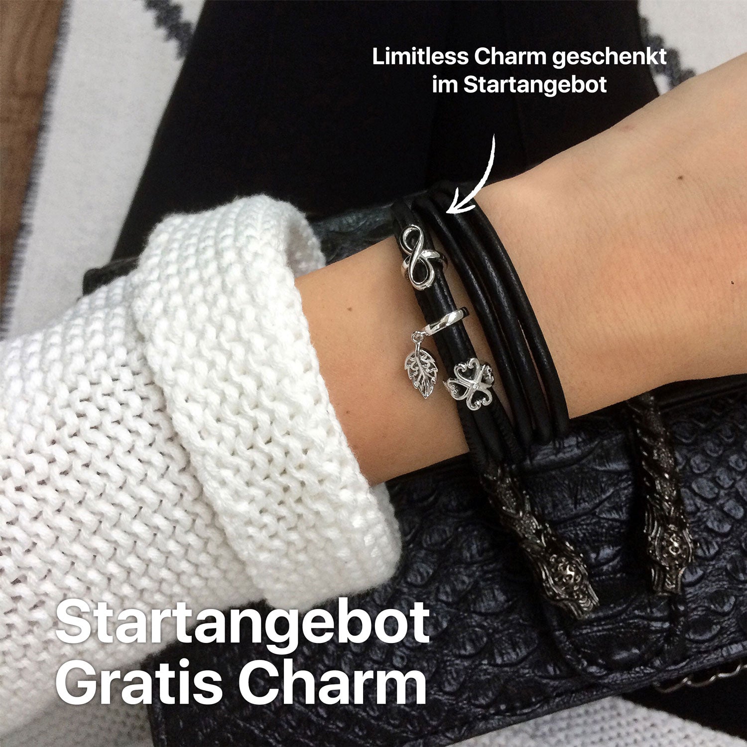 Lederarmband damen Schmal#Gratis Charm_Limitless Charm Silber
