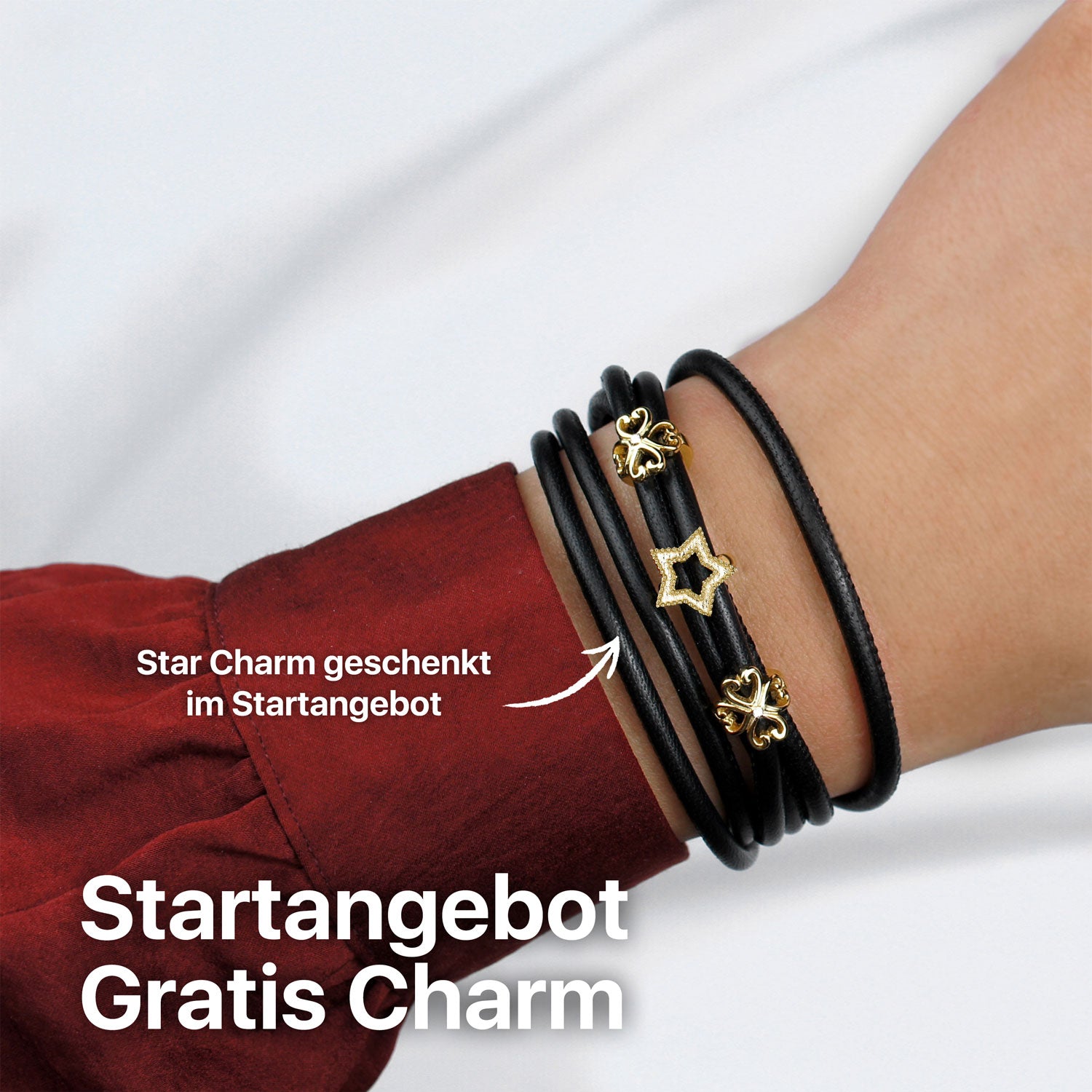 Lederarmband damen breit#Gratis Charm_Star Charm Gold