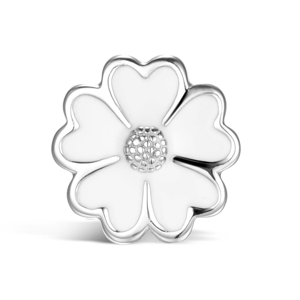 White Enamel Flower Silber
